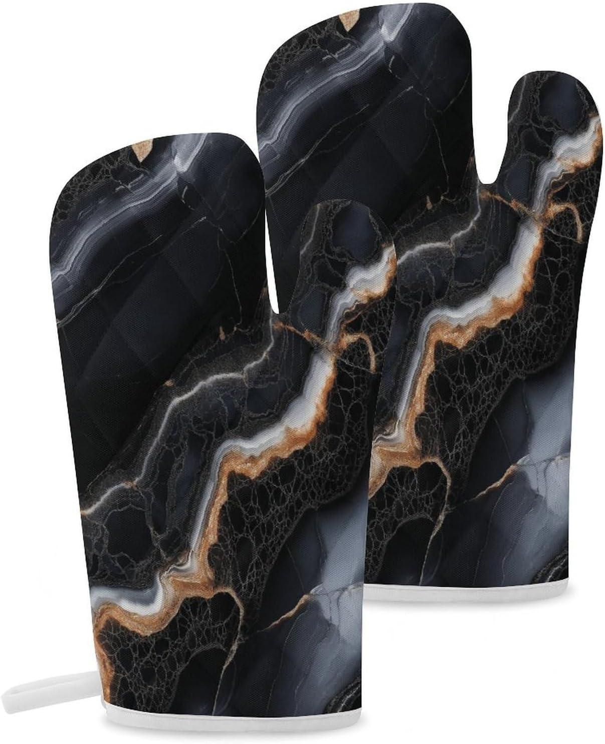 Zxxpensy Black Cream Marble Pattern Oven Mitts 2 Pcs