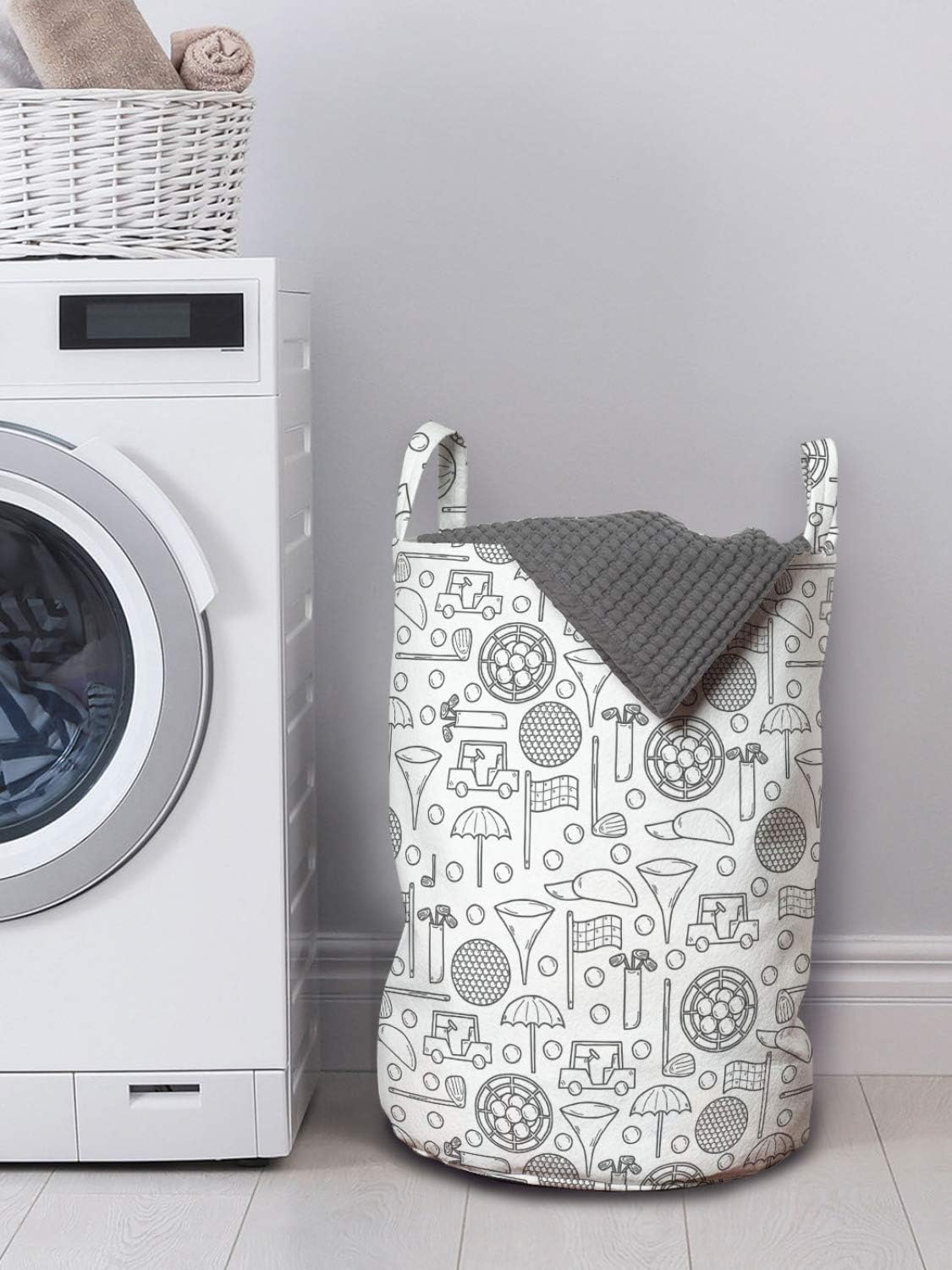 Ambesonne Laundry Basket with Handles and Drawstring Closure