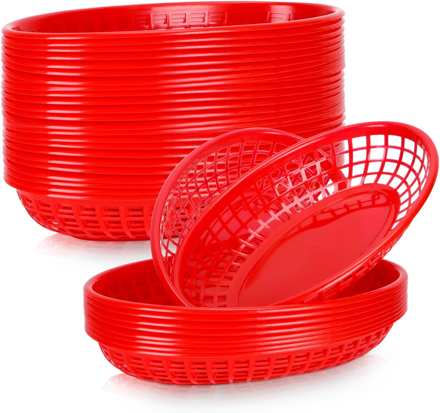 50 Pack Red Plastic Food Baskets for Serving