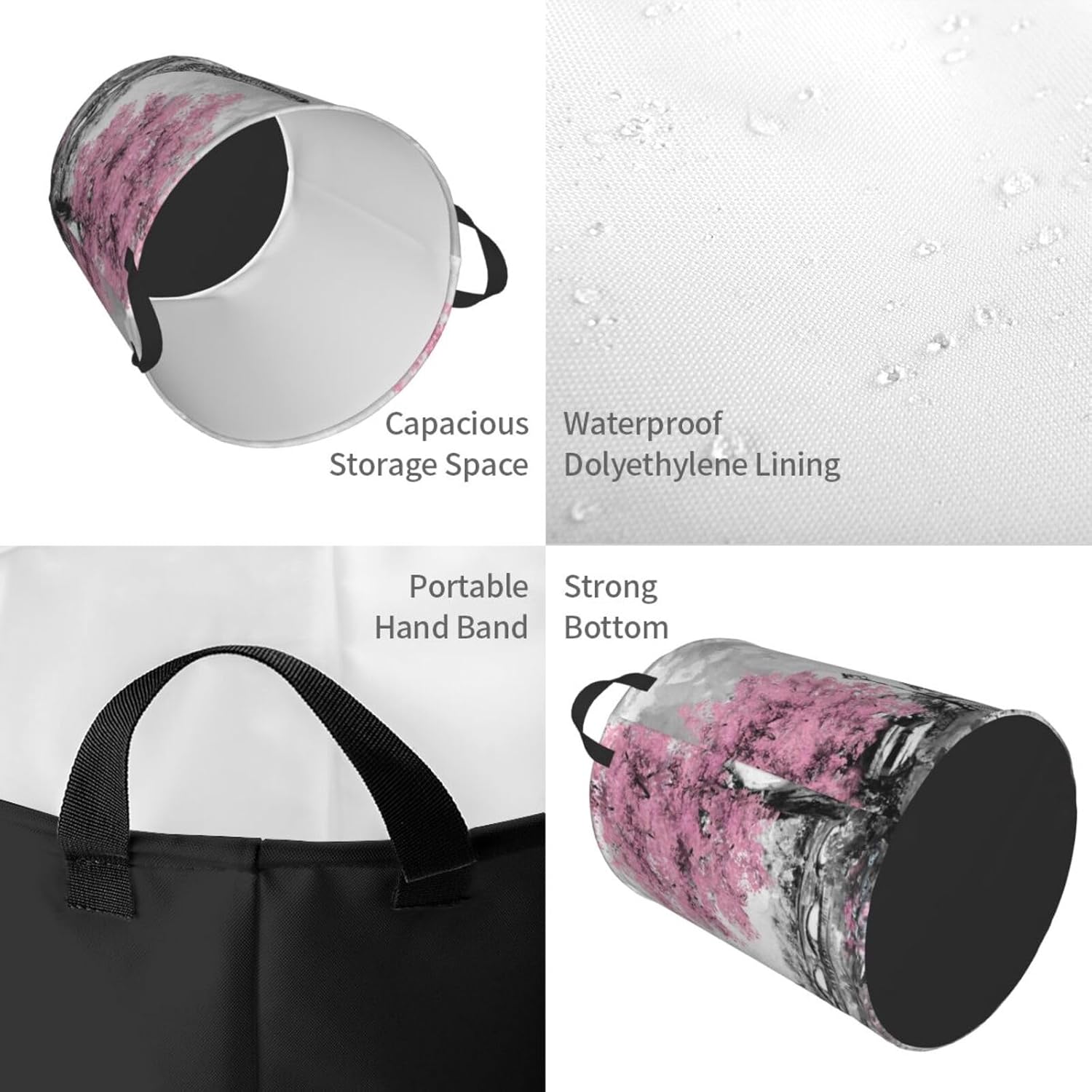 CooBex Large Pink Laundry Basket with Handles
