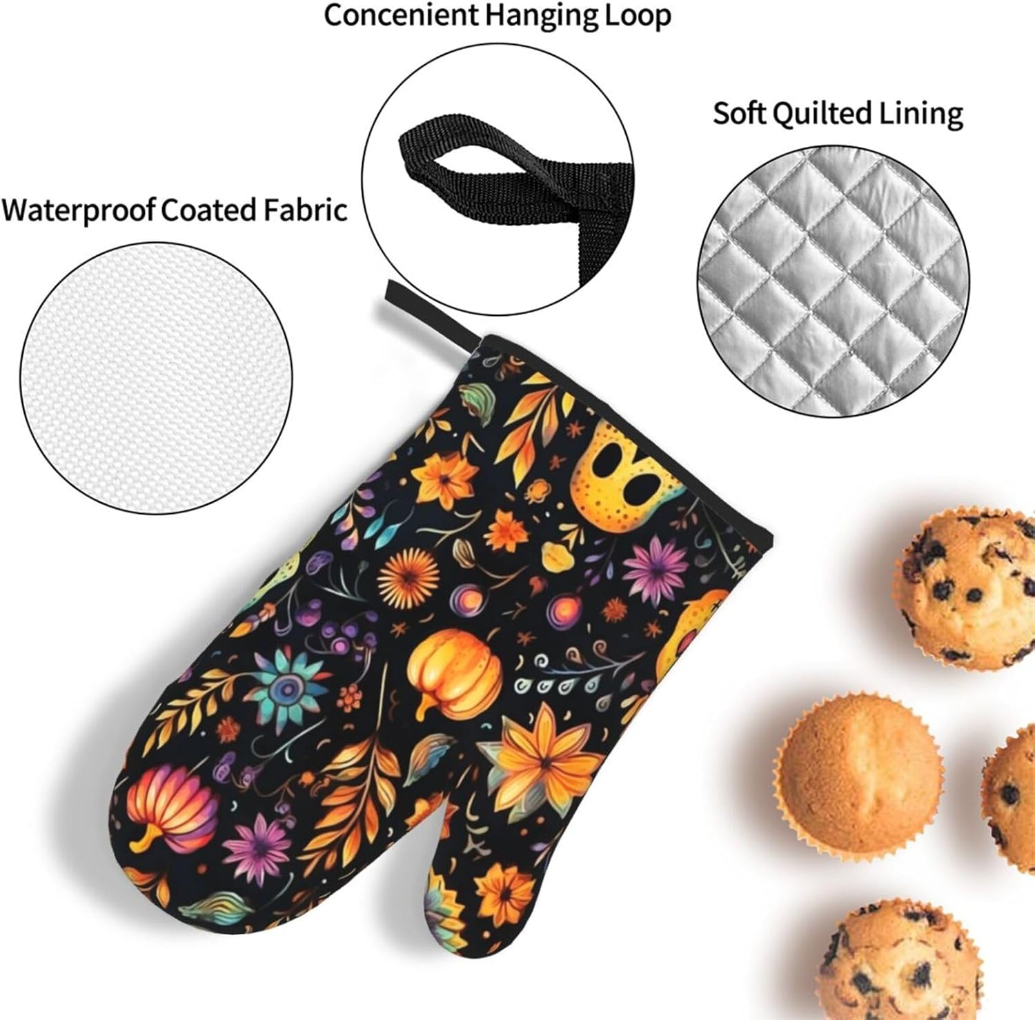 Beubebim Halloween Skull Oven Mitts Set of 3 1