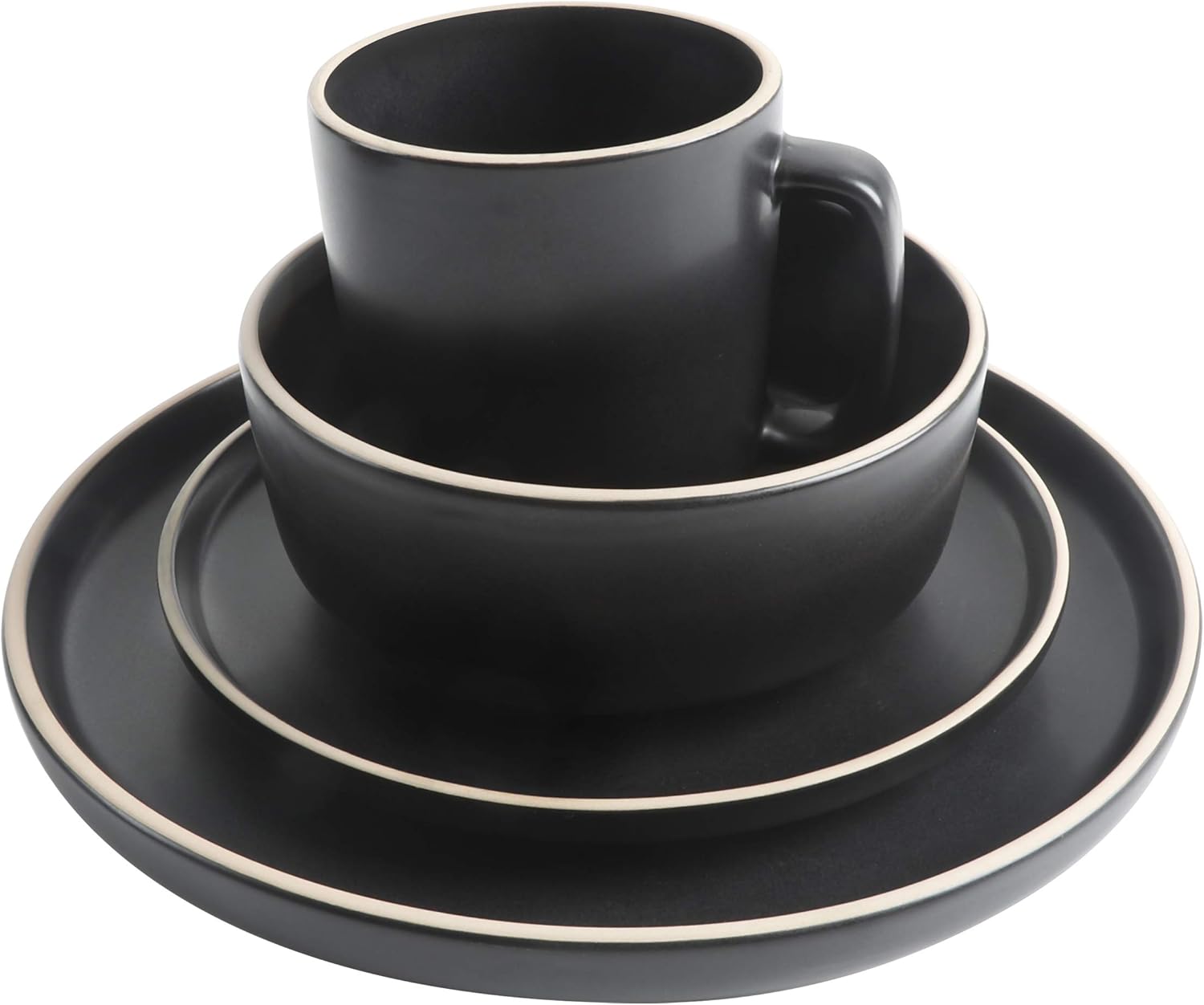 Gibson Home Zuma 16 Piece Round Dinnerware Set Matte Black