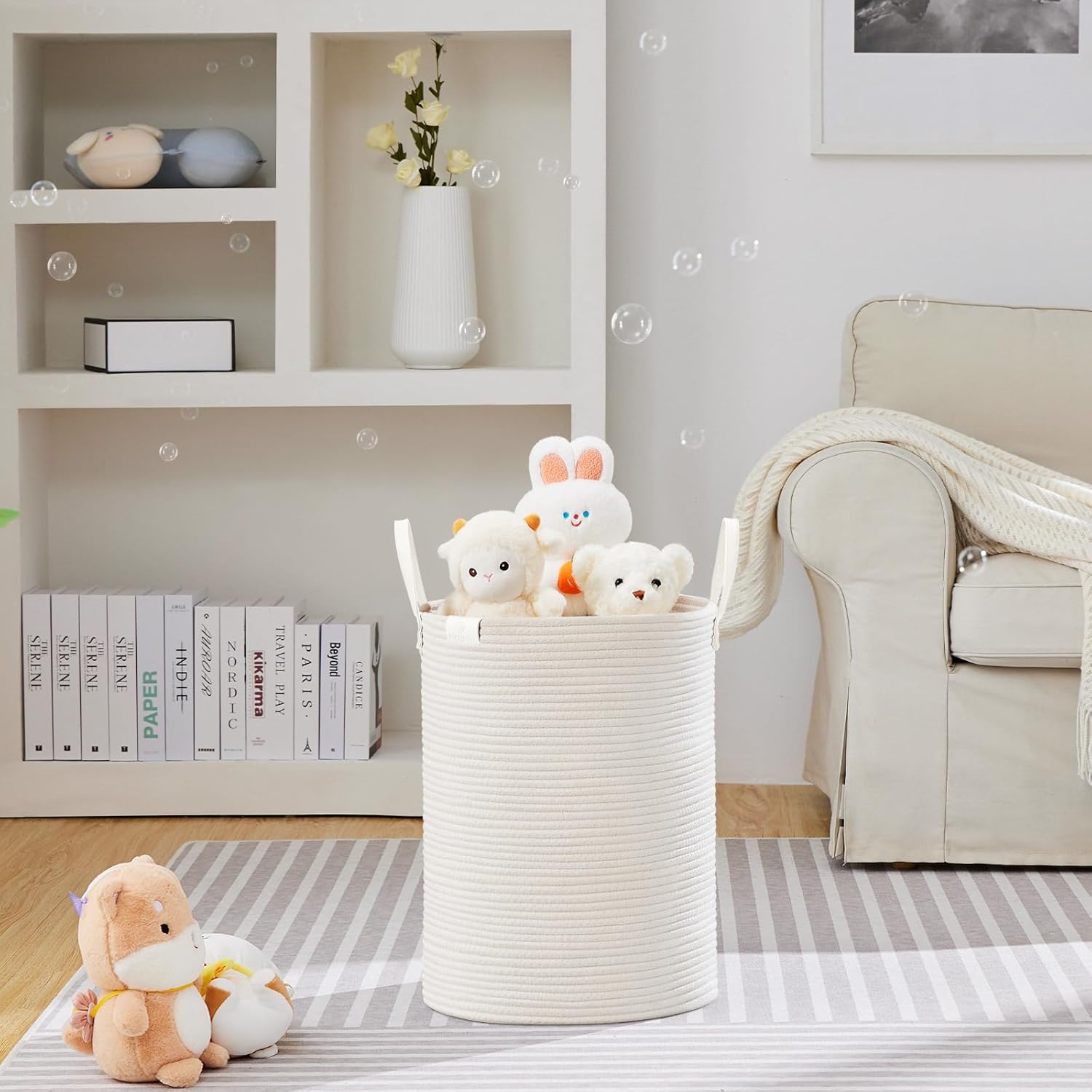 VIPOSCO Tall Laundry Basket 58L White Woven