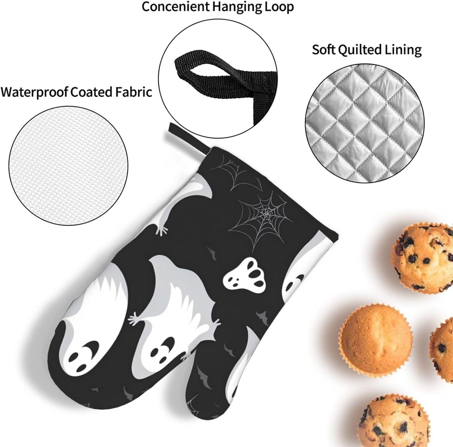 YYHHAOFA Kitchen Baking Set of 3 - Oven Mitts and Pot Holder