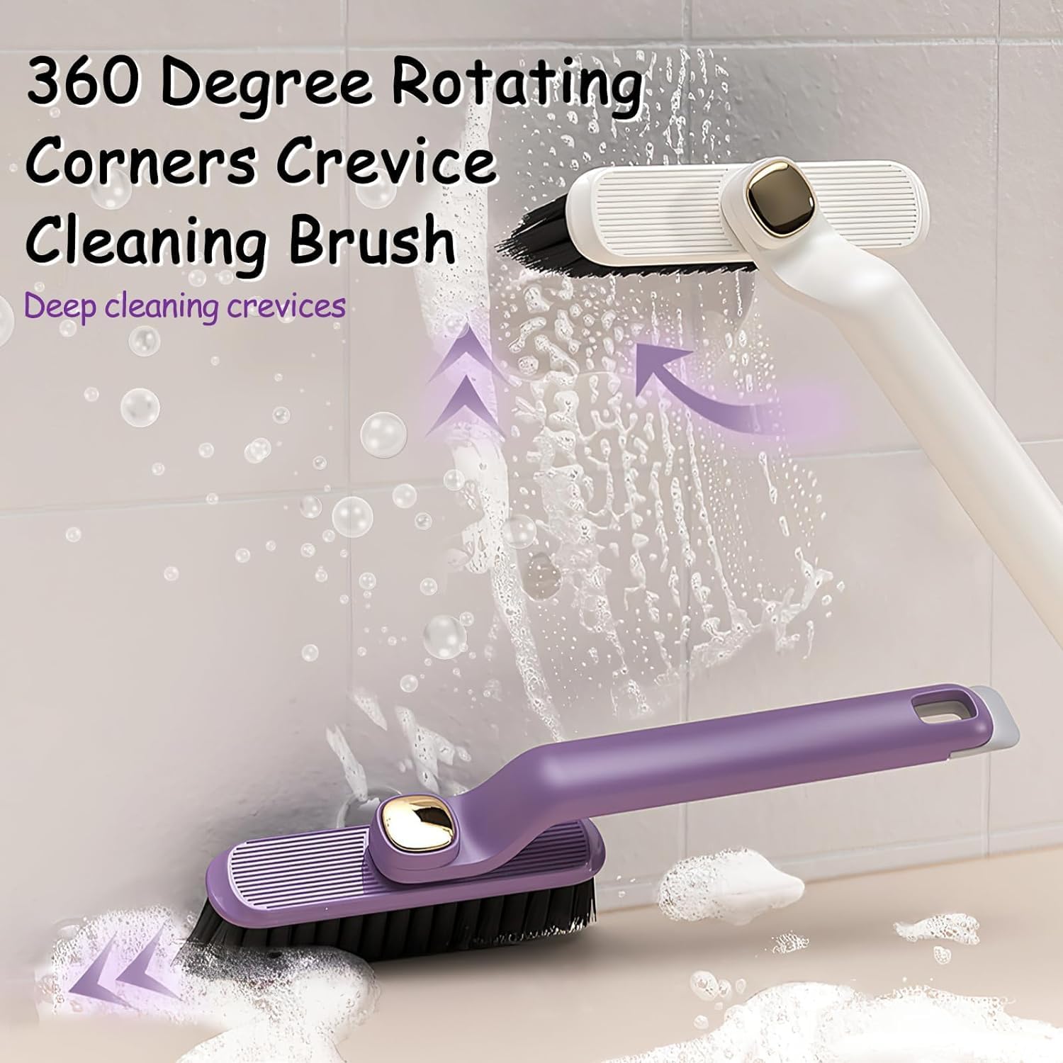 360 Rotating Crevice Cleaning Brush - Hard Bristle for Kitchen Bathroom