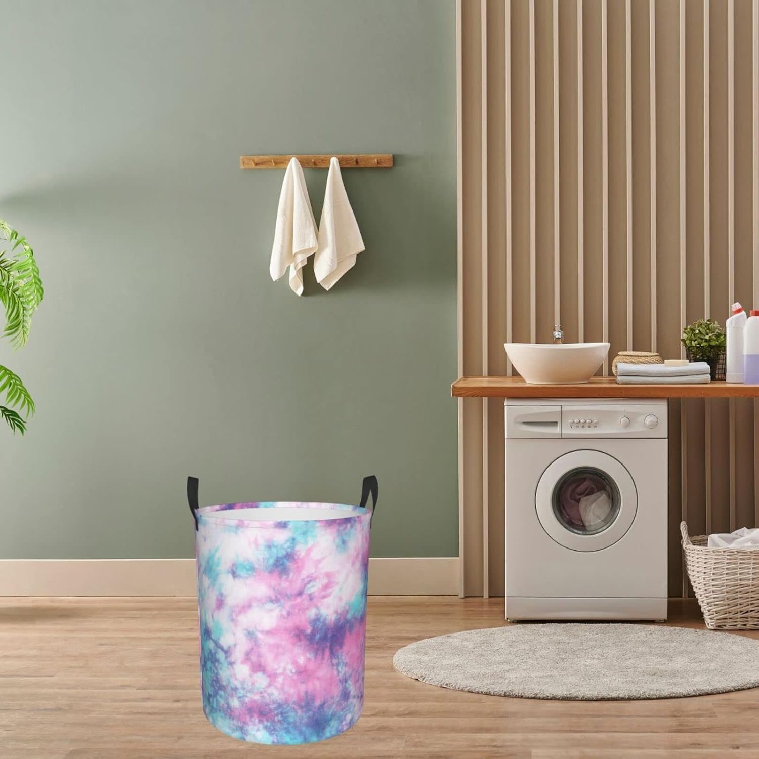 Dujiea Foldable Laundry Basket with Funny Tie Dye Design