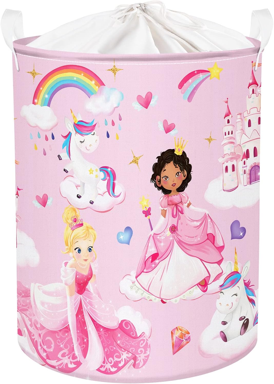Clastyle Unicorn Princess Laundry Hamper with Lid and Handle