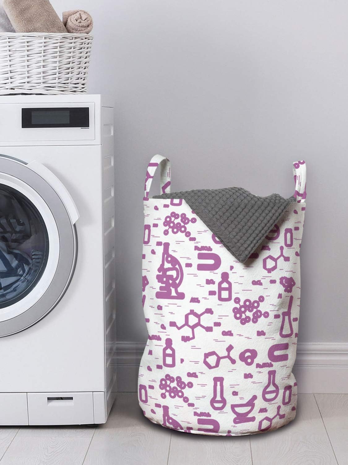 Ambesonne Lab Laundry Bag 13 x 19 Inches Fuchsia and White