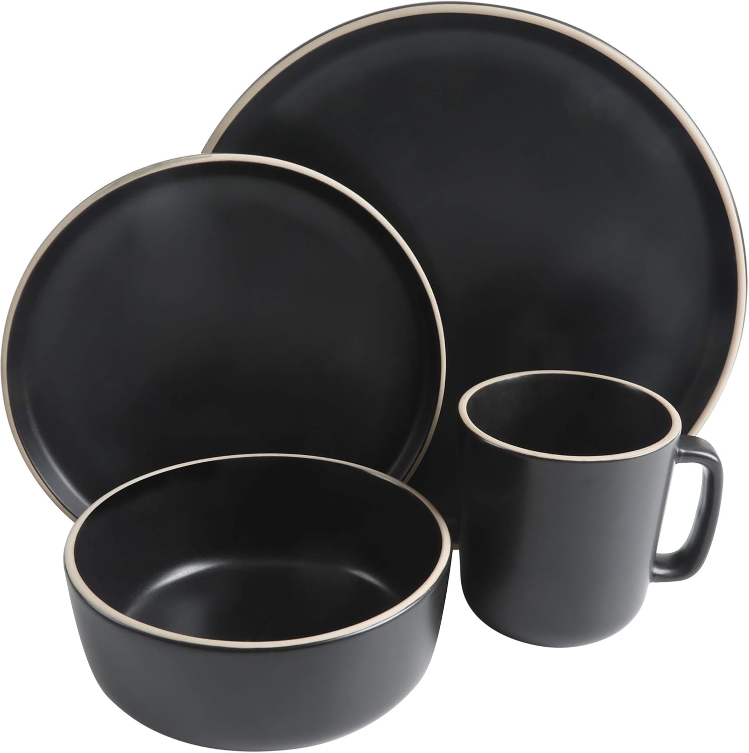 Gibson Home Zuma 16 Piece Round Dinnerware Set Matte Black