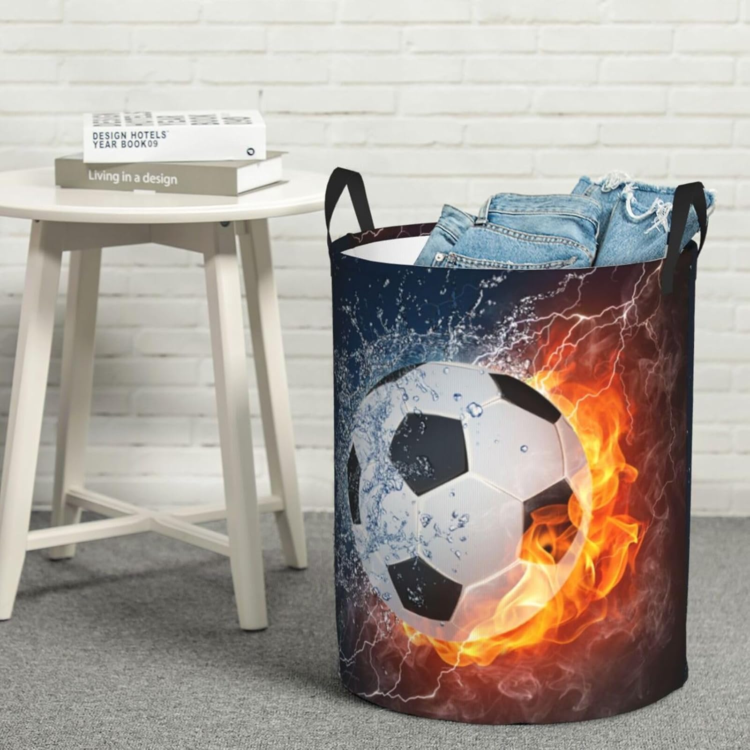 Gbuzozie Soccer Ball Laundry Hamper with Fire Water Design