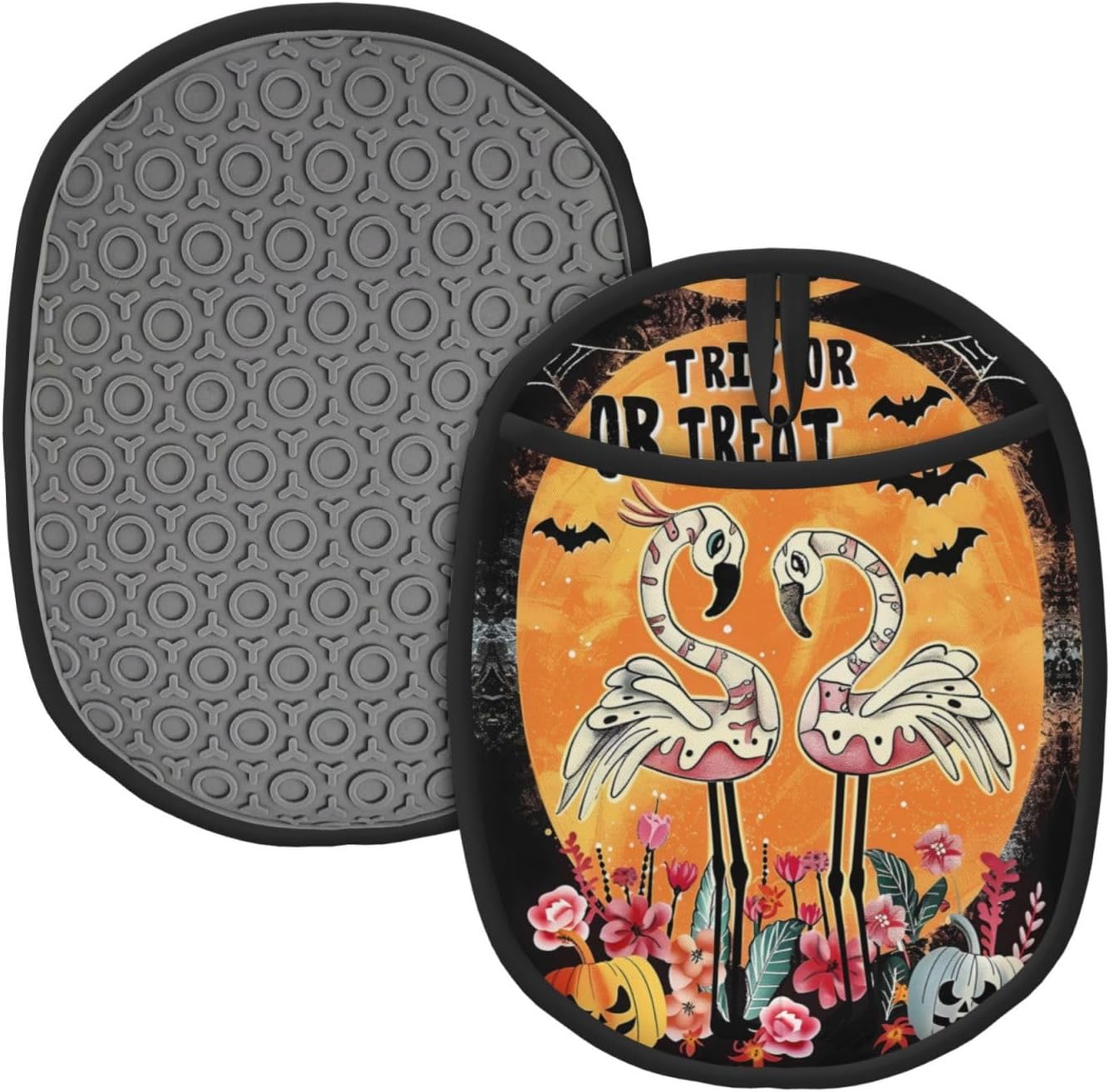 Buewutiry Halloween Flamingos Oven Mitts Set