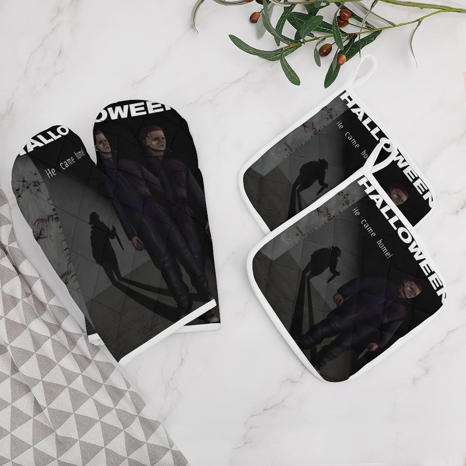 ZHANGXM Halloween Michael Myers Oven Mitts and Pot Holders Set
