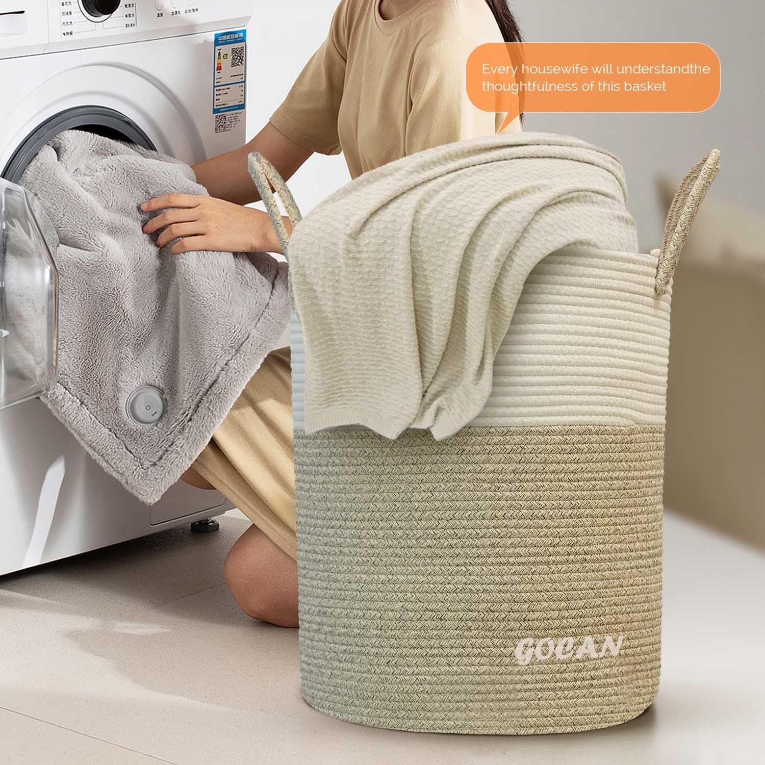 GOCAN Large Tall Laundry Hamper Basket Woven Storage 1