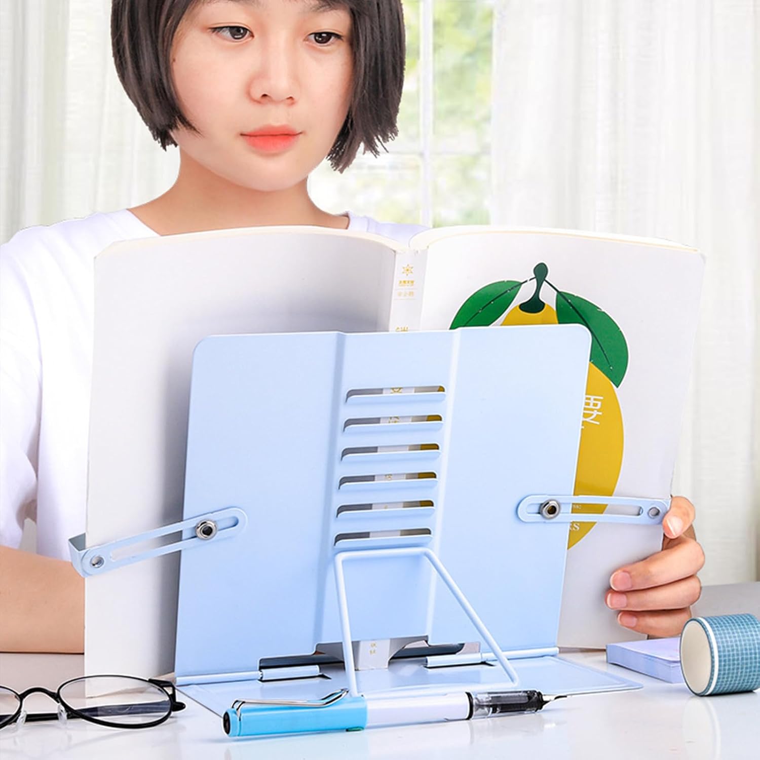 MEIBAOGE Adjustable Metal Book Stand with Page Clip