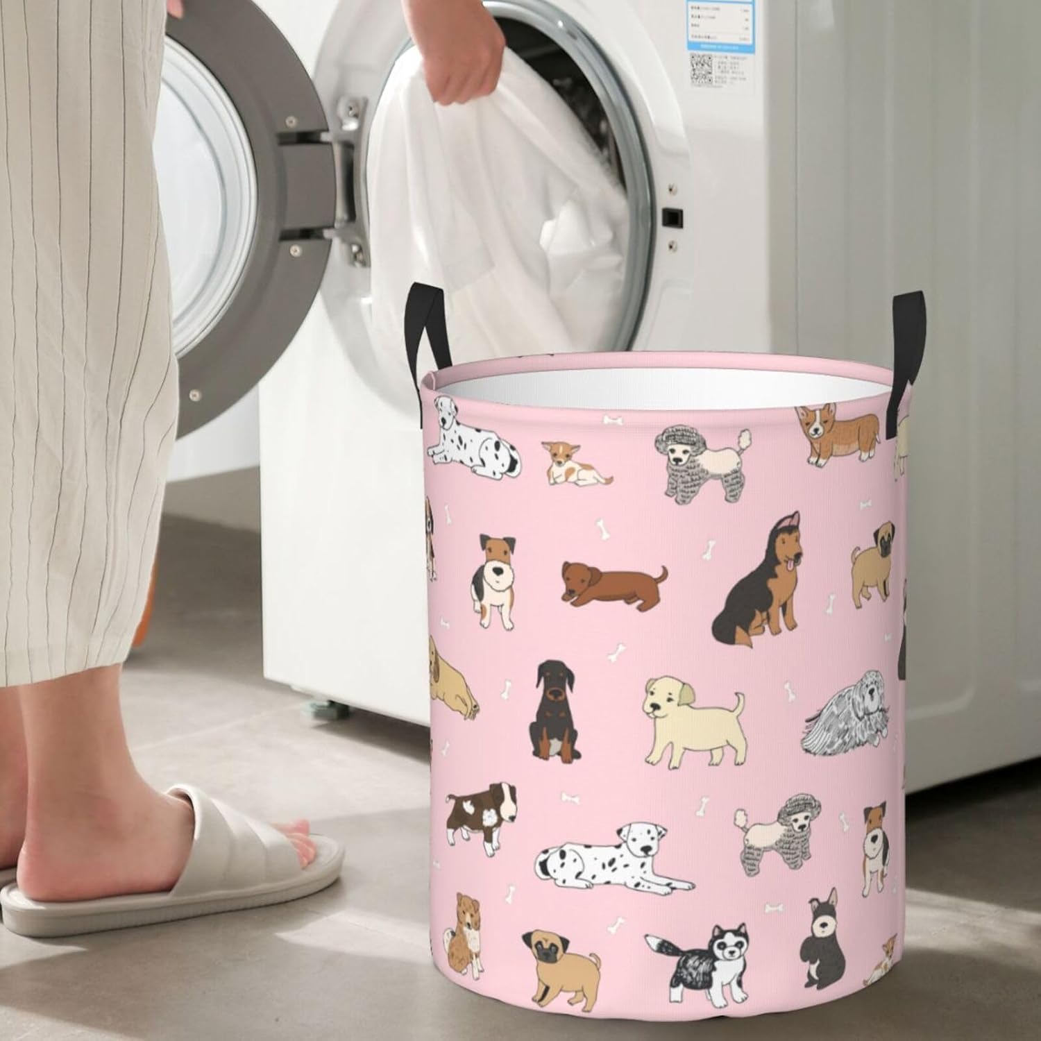 Gbuzozie Cute Dogs Pink Laundry Hamper Storage Basket with Handles 38L