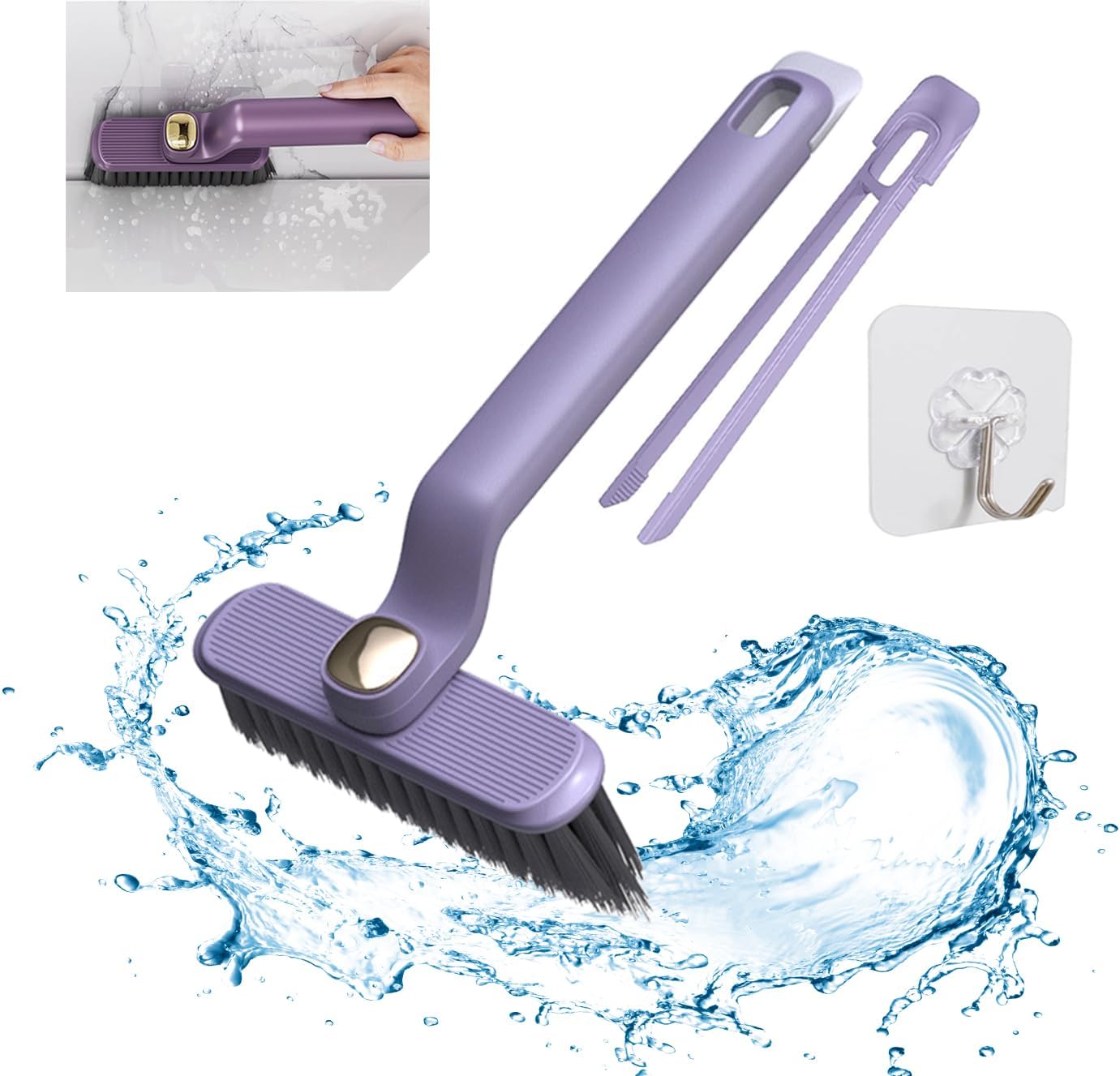 MFROO Crevice Brush with Trash Picker 360-Degree Rotating Hard Bristle