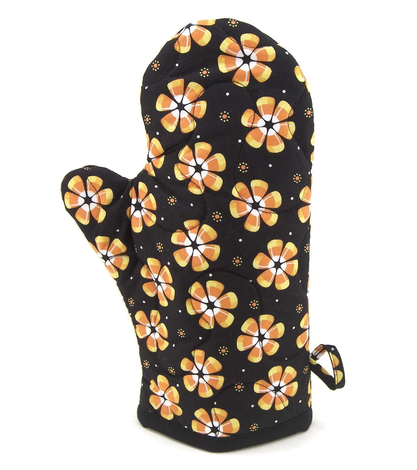 Handmade Halloween Oven Mitt with Candy Corn Flowers 1