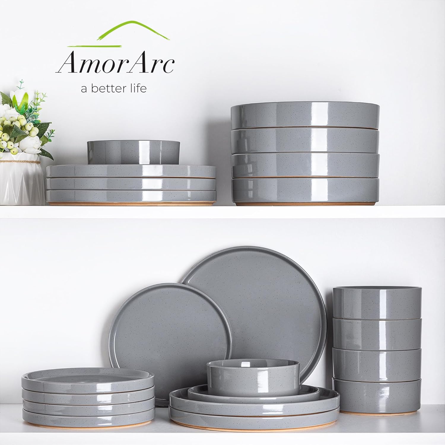 AmorArc 24PCS Rustic Ceramic Dinnerware Set