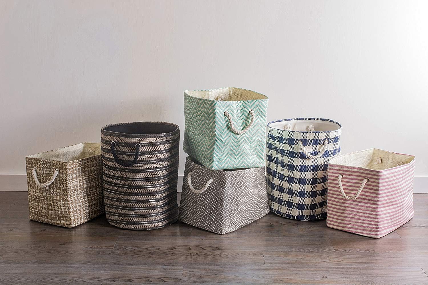 DII Chevron Woven Paper Storage Bin Medium Round Aqua