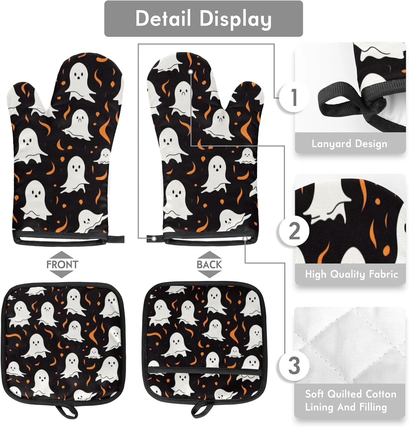 Aglebo Halloween Ghosts Oven Mitts and Pot Holder Set