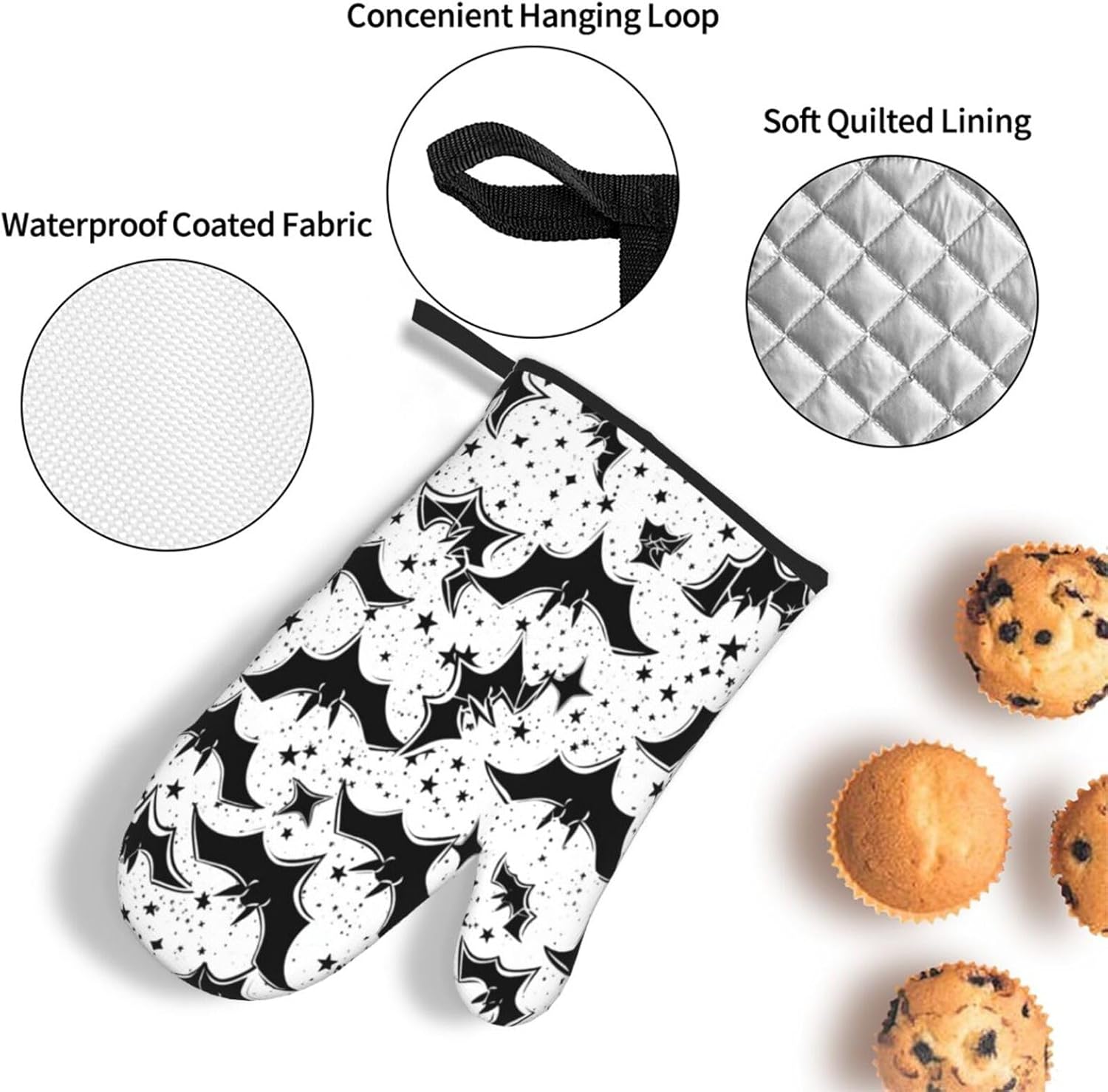 Beubebim Halloween Bat Oven Mitts and Pot Holders Set