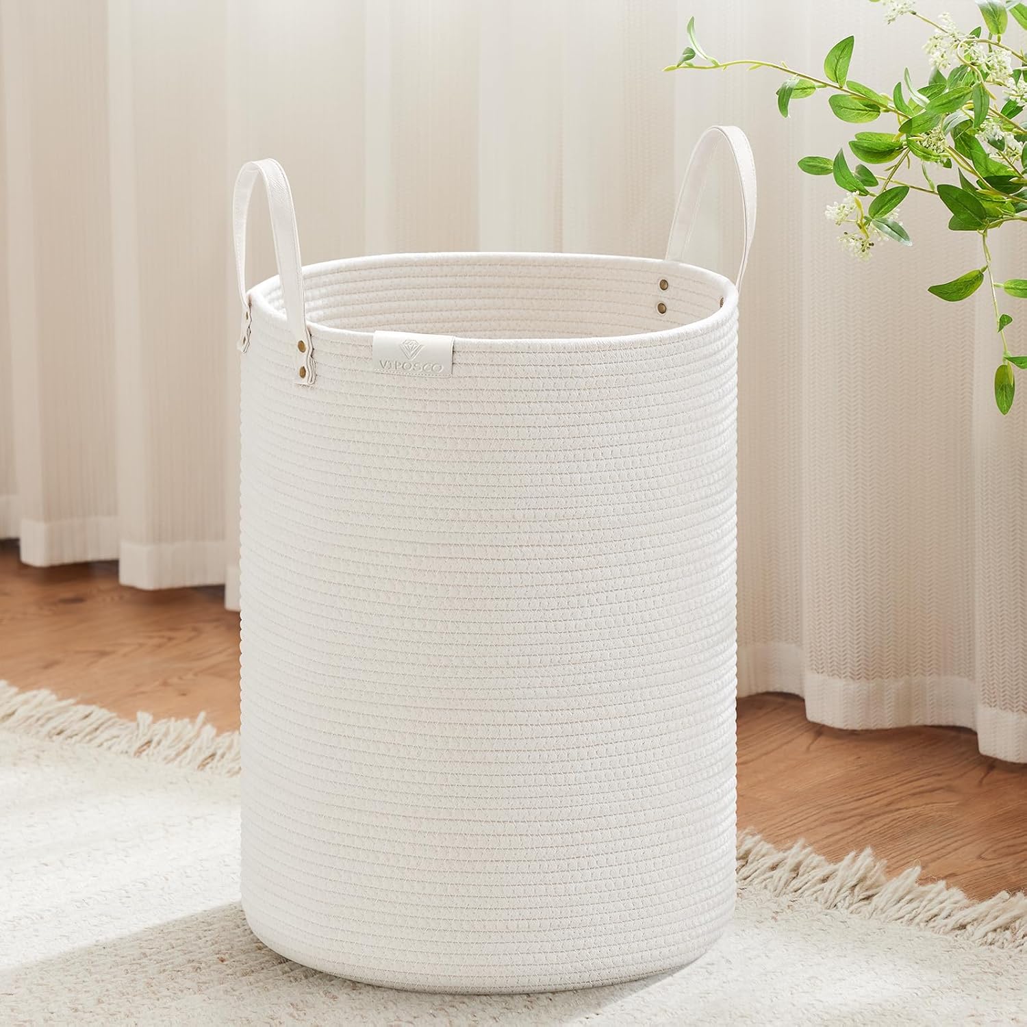 VIPOSCO Tall Laundry Basket 58L White Woven