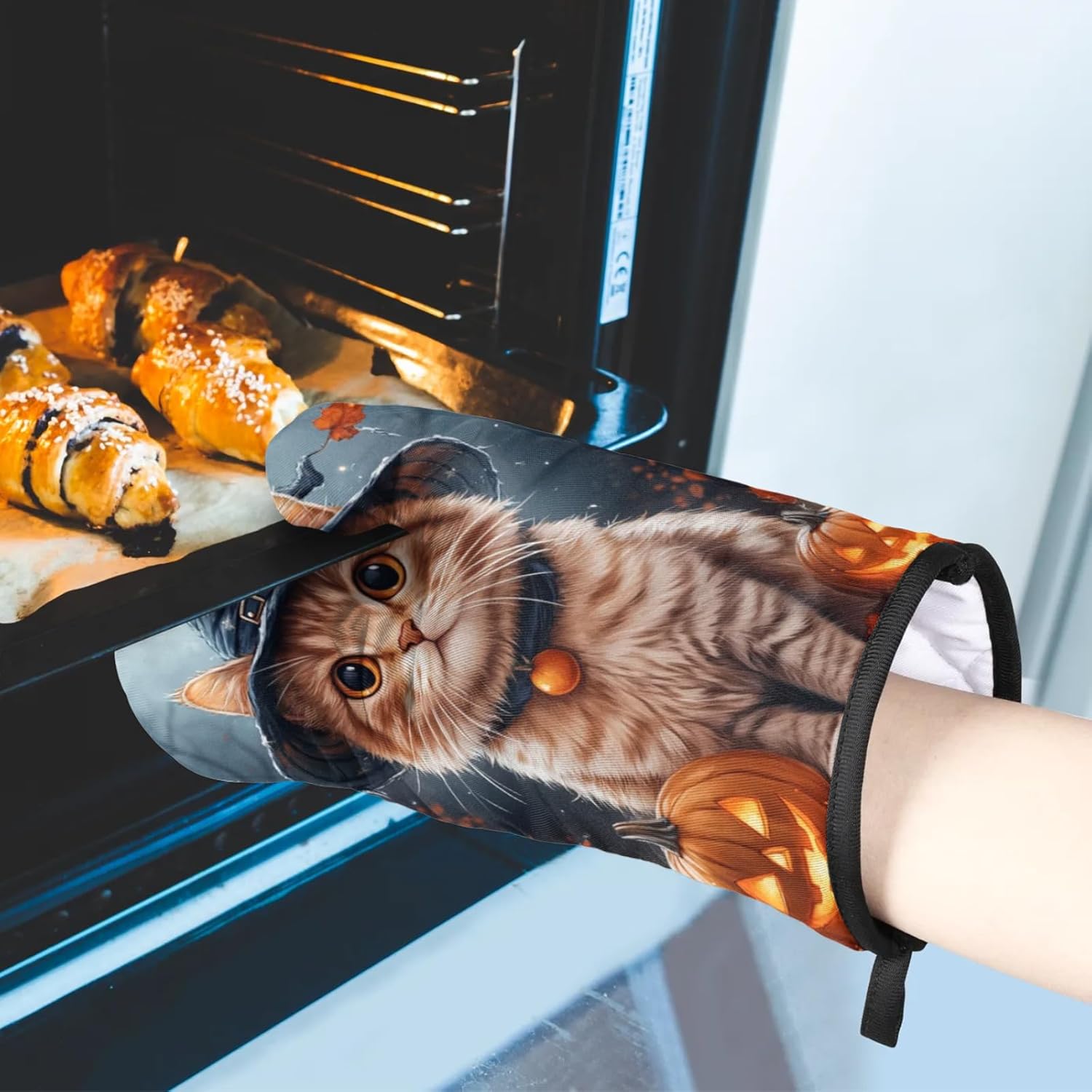 Aglebo Halloween Cute Cat Oven Mitts and Pot Holders Set of 2 1