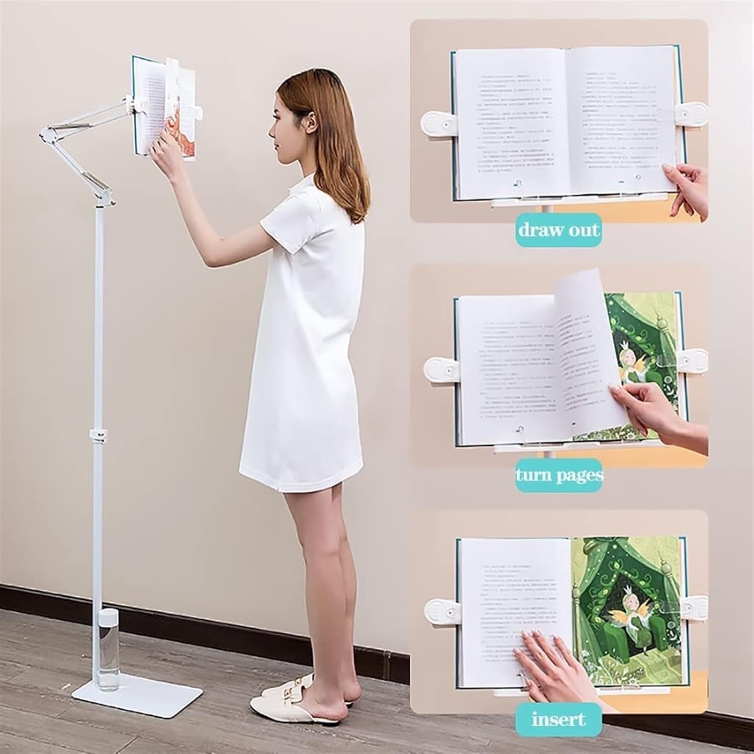 Adjustable Foldable Reading Shelf with Lamp