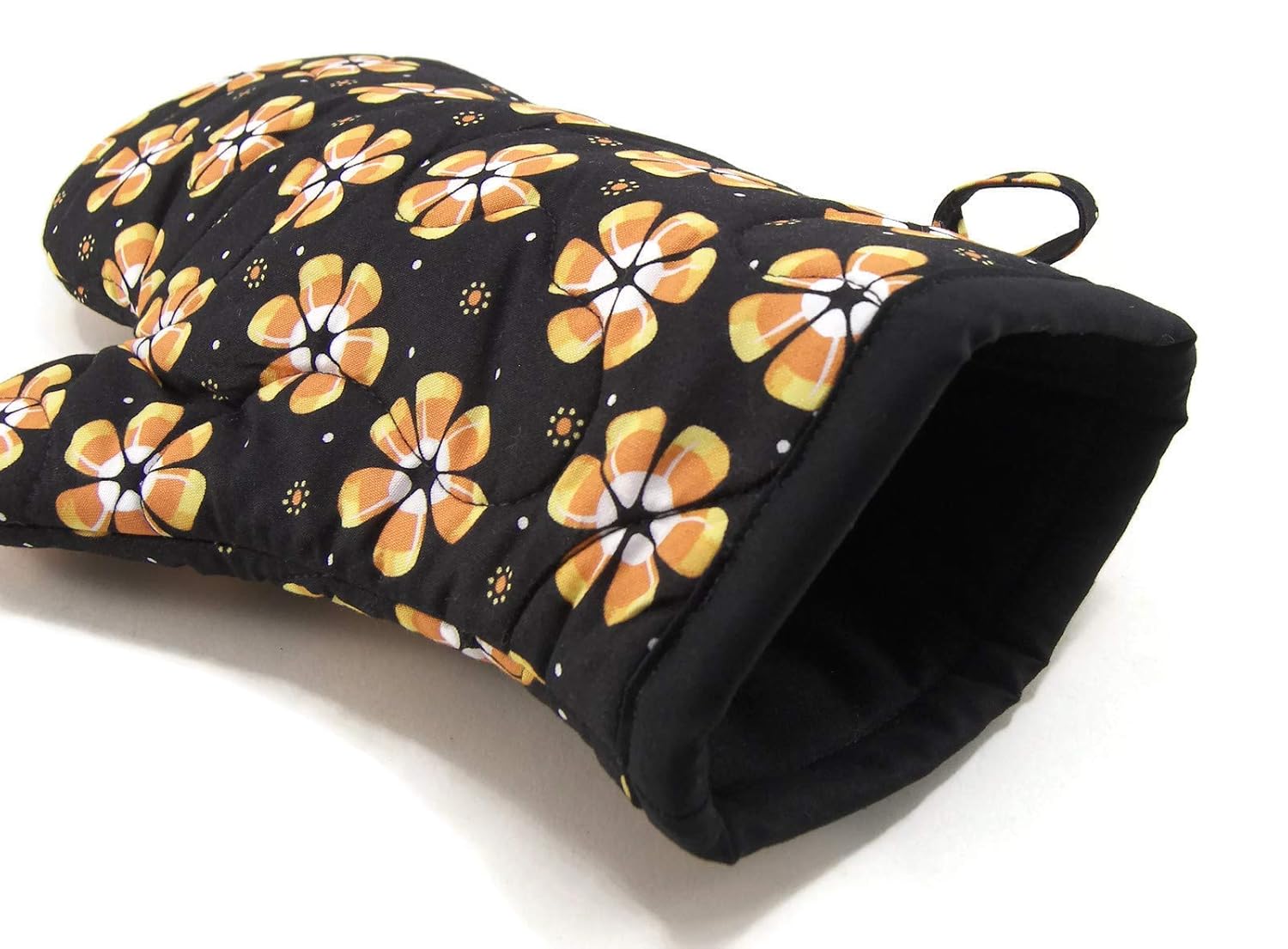 Handmade Halloween Oven Mitt with Candy Corn Flowers 1