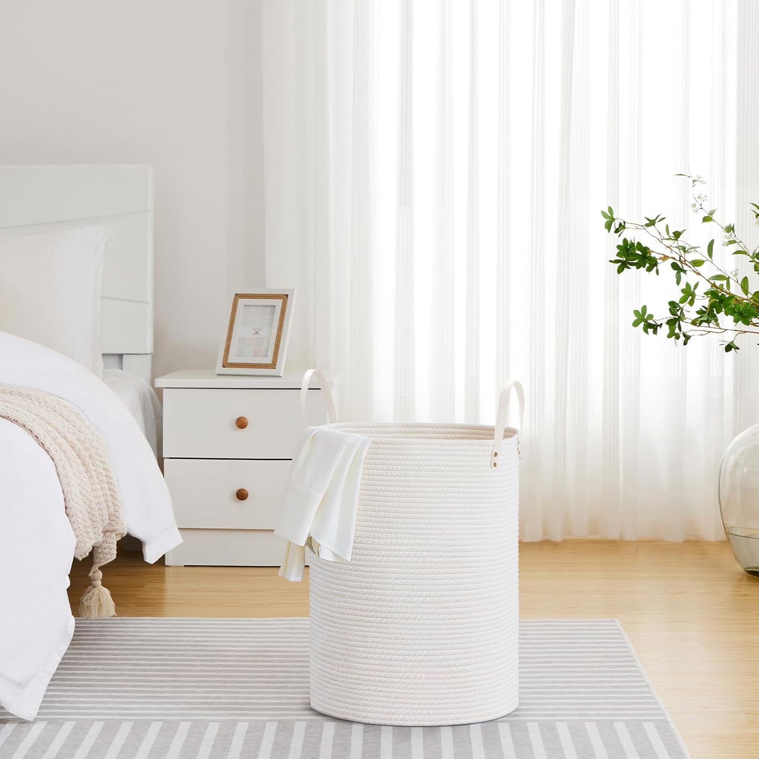 VIPOSCO Tall Laundry Basket 58L White Woven
