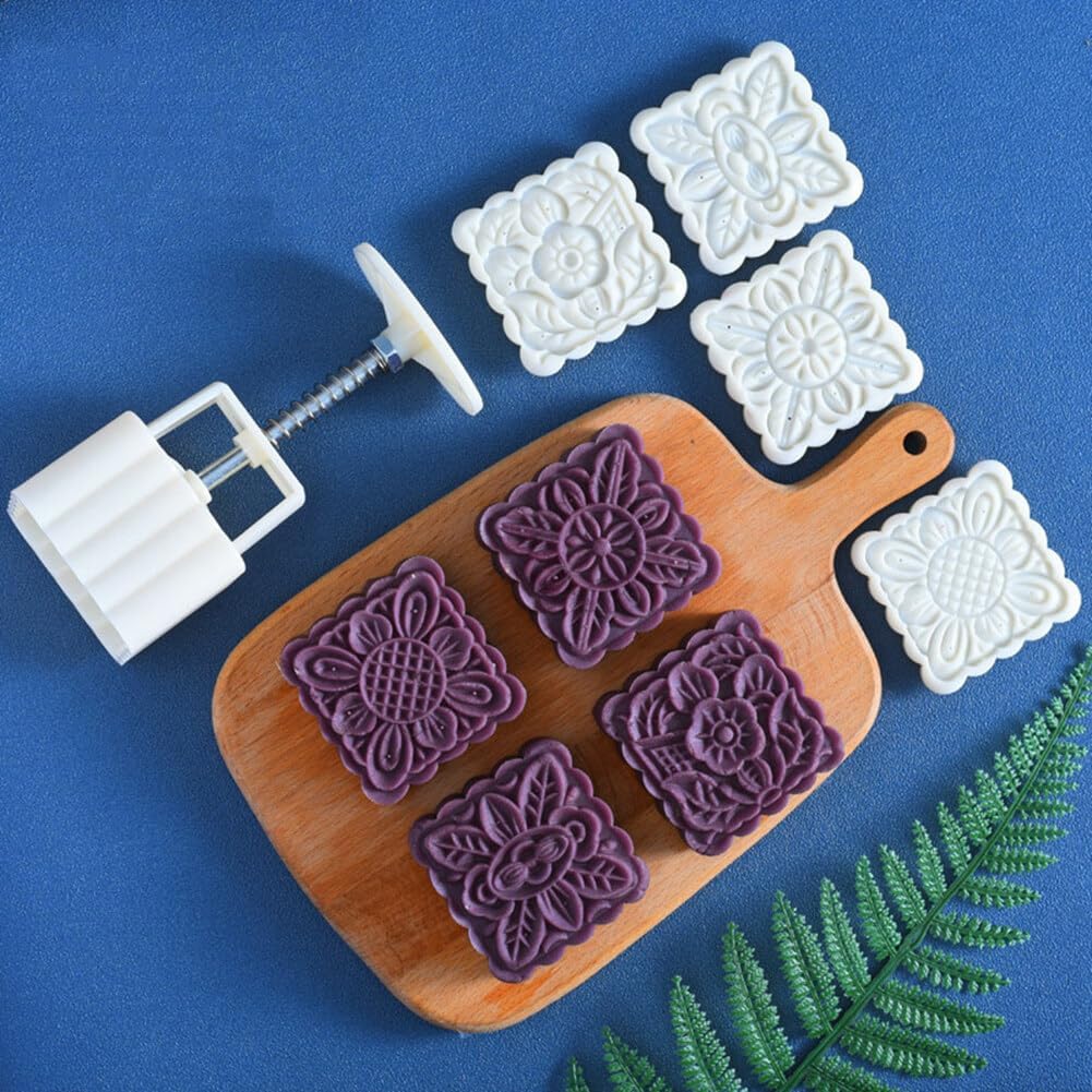 Wooauto 50g 125g Moon Cake Mold Set with Flower Patterns