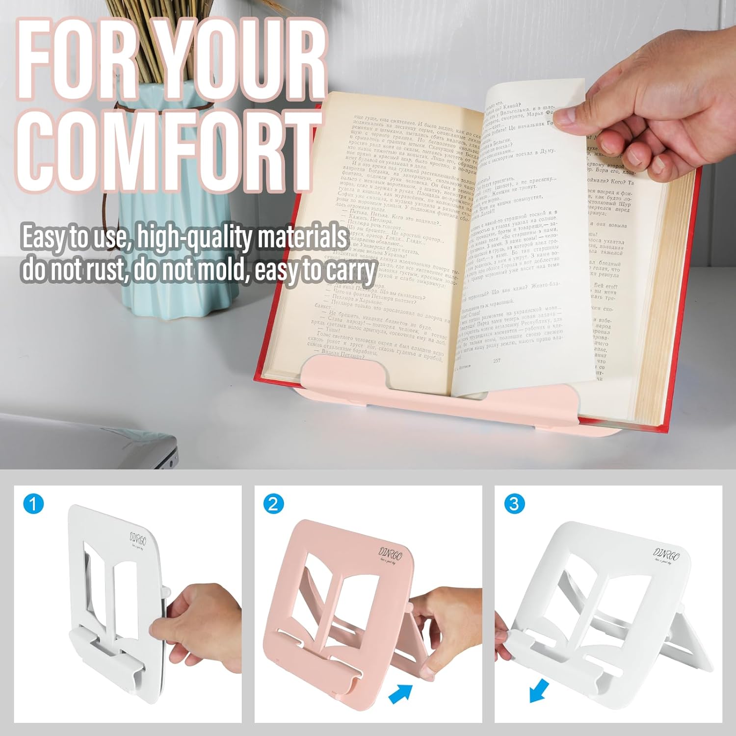 Dinrgo 2Pack Portable Book Stand for Kids Reading Hands Free 1