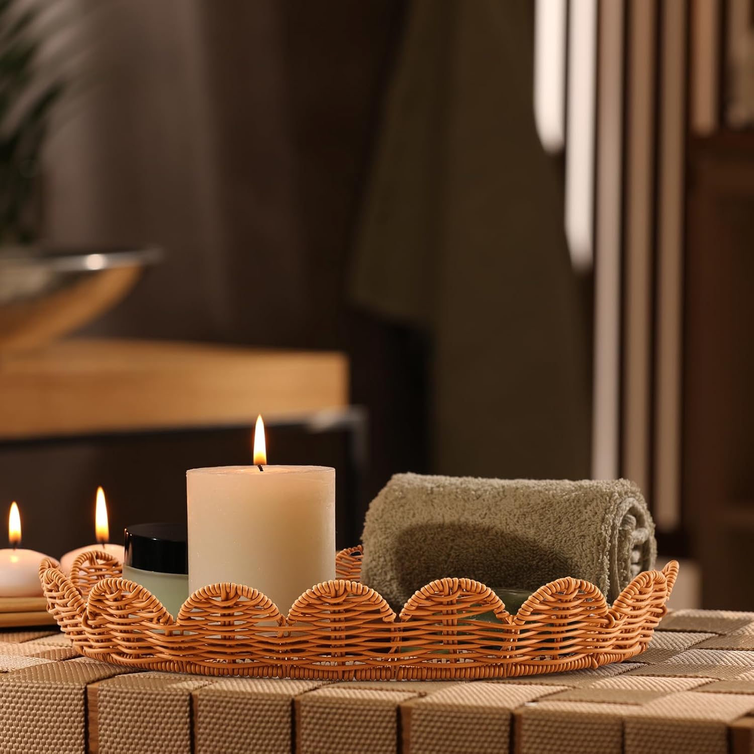 Juexica 3 Pcs Scalloped Wicker Storage Basket Set 1