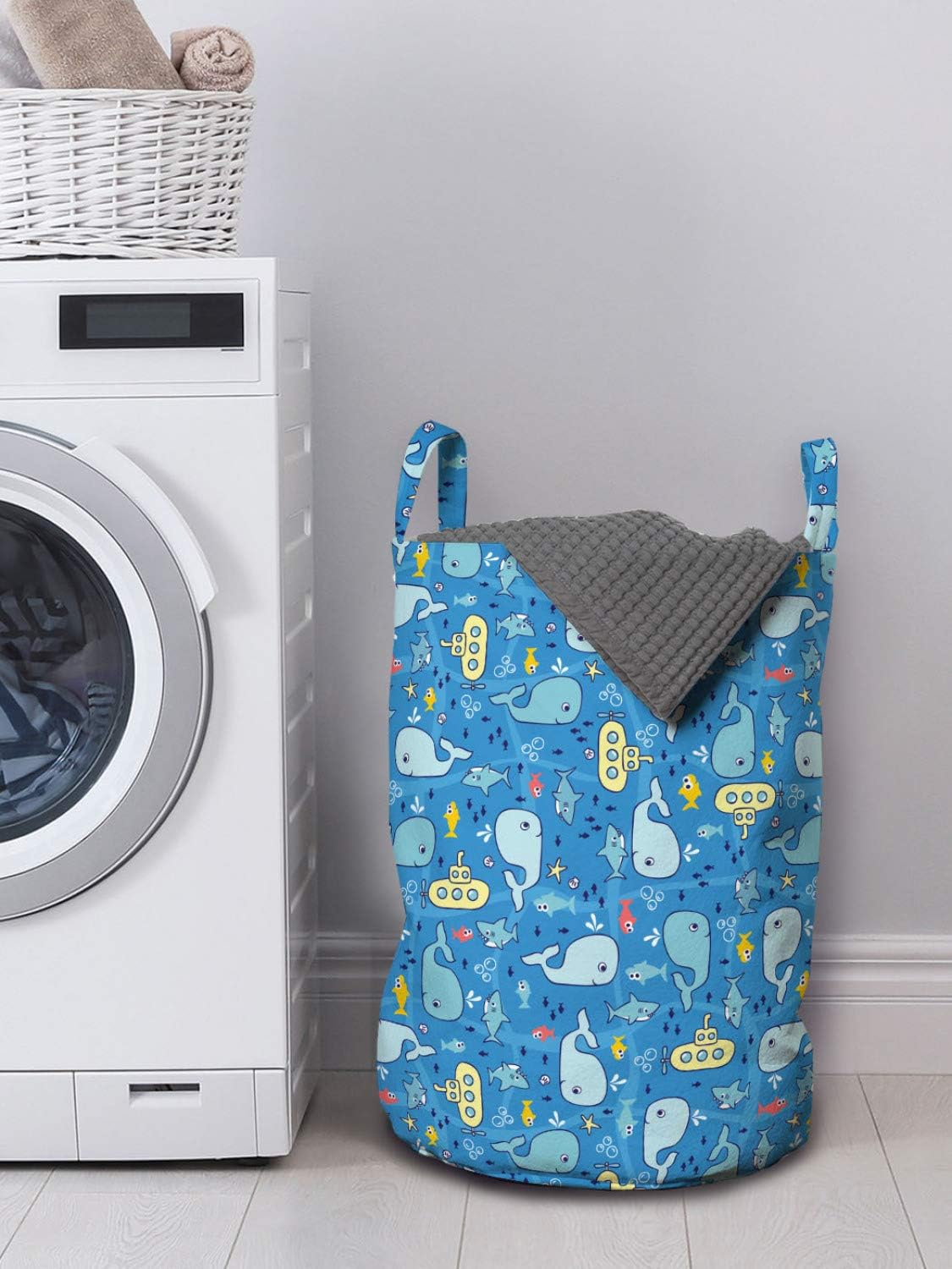 Ambesonne Yellow Submarine Laundry Basket with Drawstring Closure