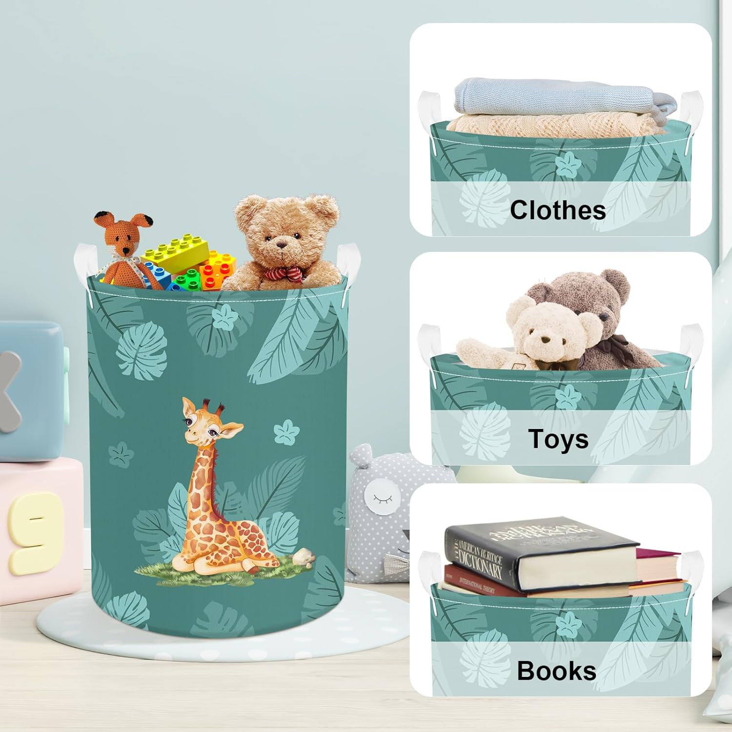 Clastyle 45L Green Giraffe Laundry Basket with Lid