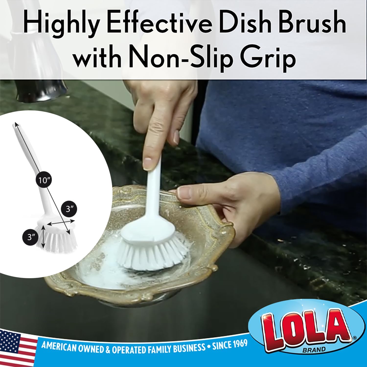 Lola Dish Brush with Scraper Non-Slip Handle 1 Pack