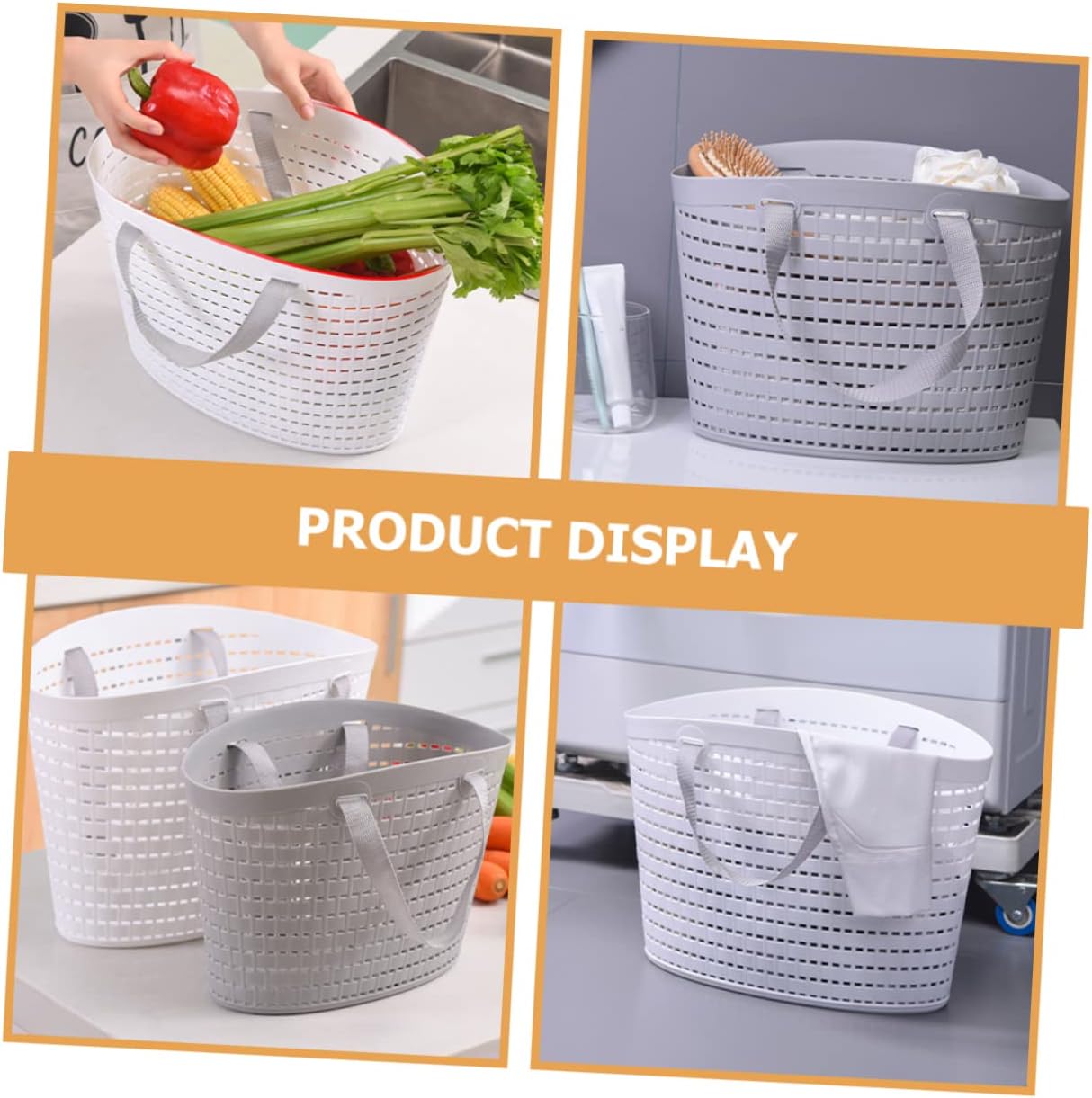 2pcs Plastic Laundry Baskets Light Grey