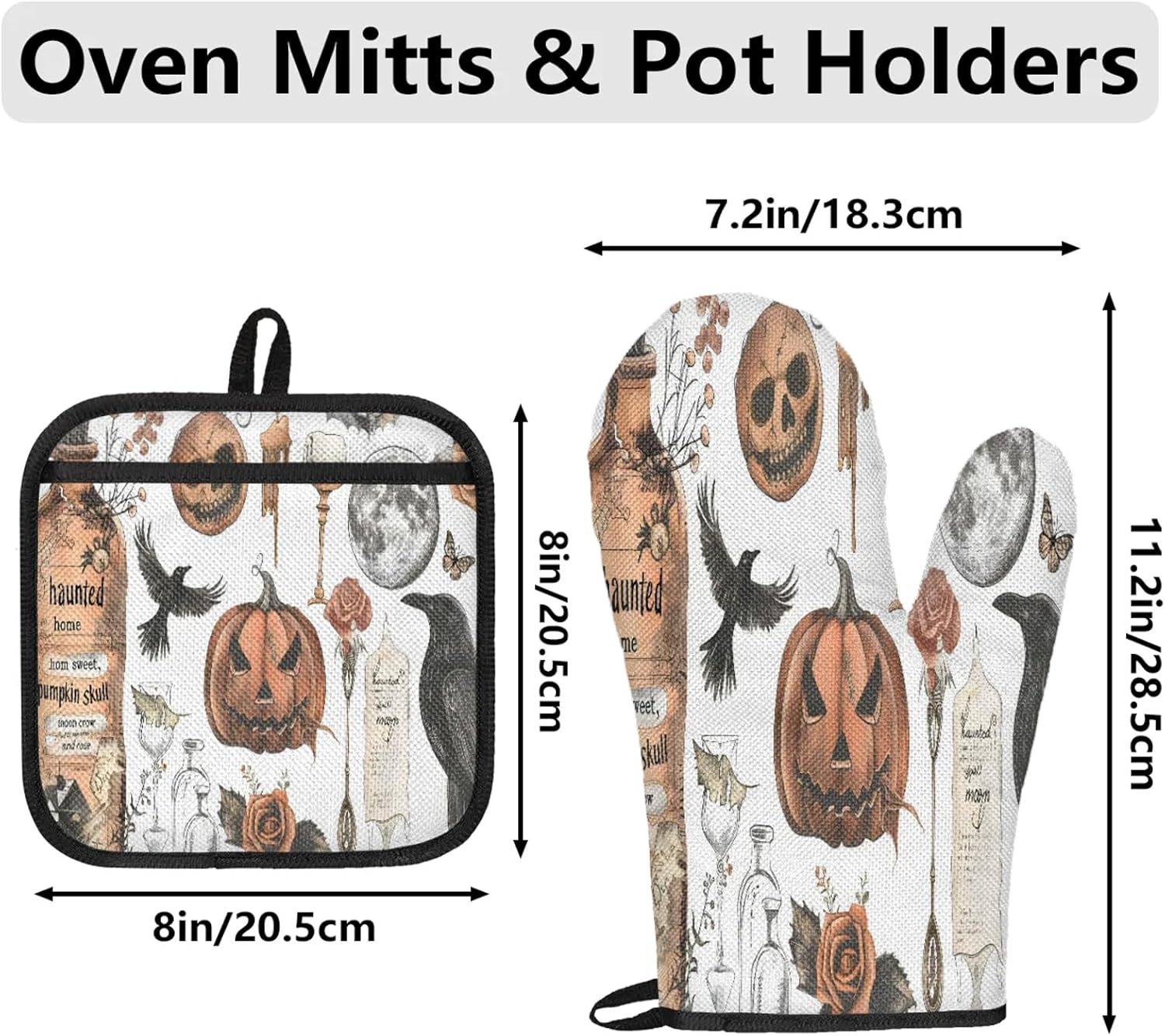 TropicalLife Halloween Oven Mitts and Pot Holders 4Pcs Set 1