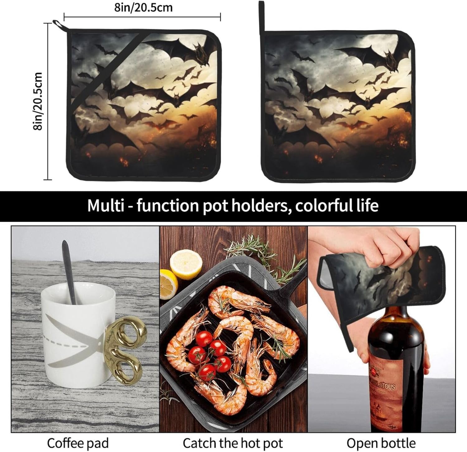 XIyueZone 2PCS Halloween Flying Bats Oven Mitts