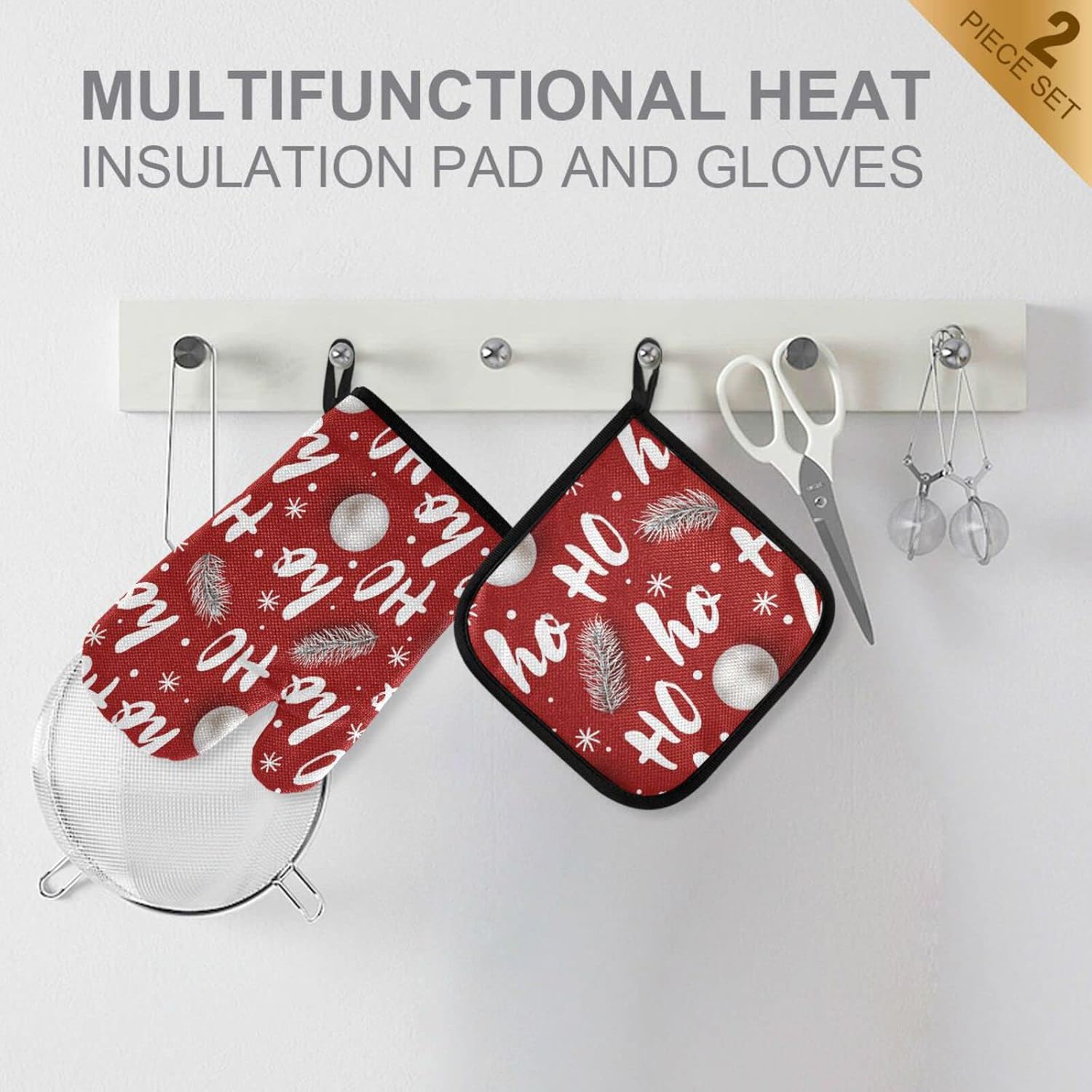 Laughing Santa Oven Mitts Hot Pads 2pcs Christmas Kitchen Set