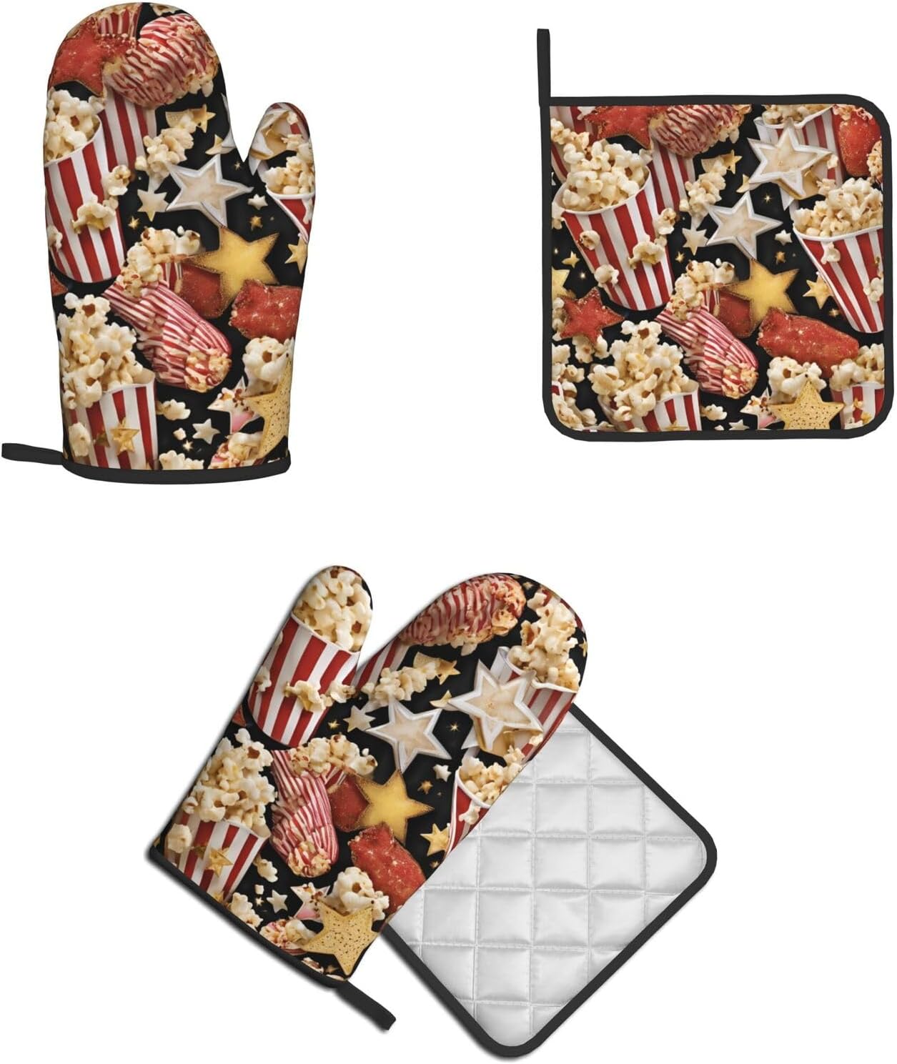 Quopvn Popcorn Print Oven Mitts and Pot Holders 2pcs Set