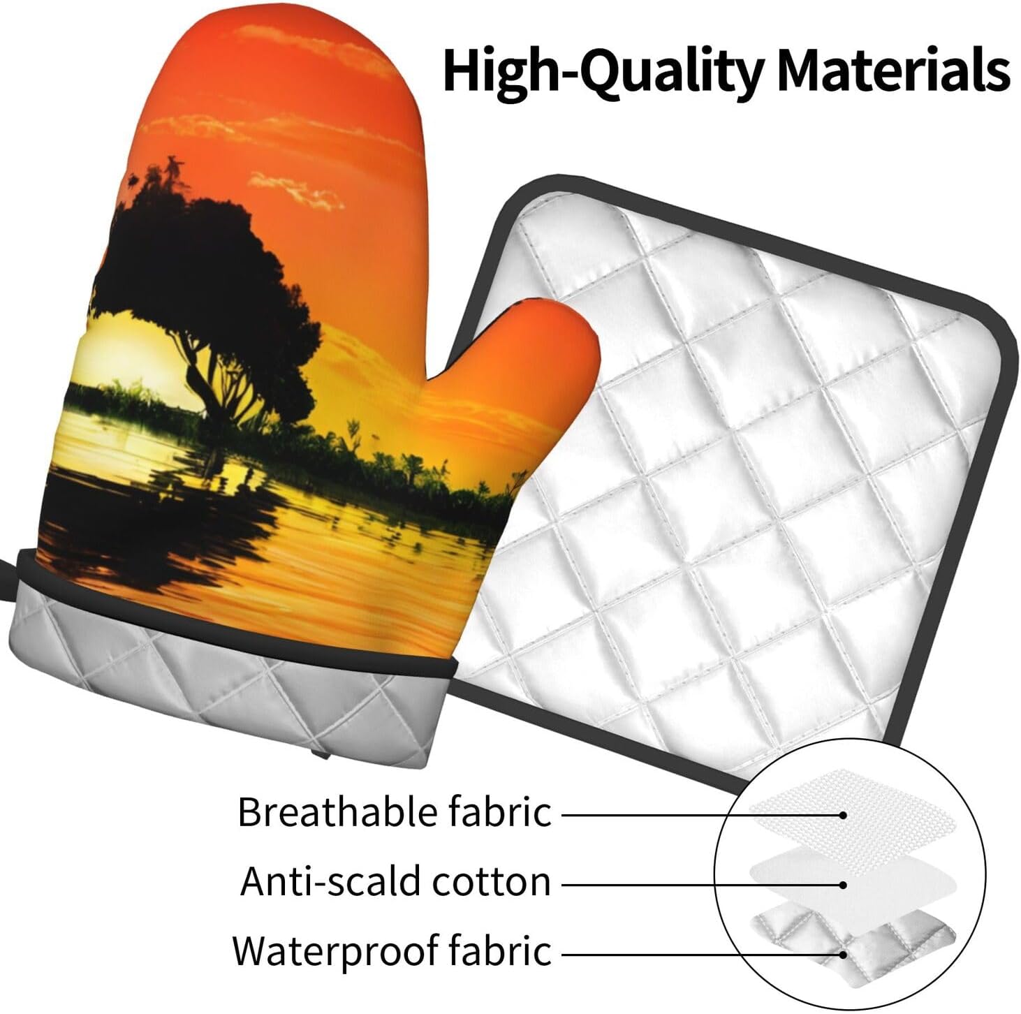 Quopvn Lake Guitar Reflection Oven Mitts and Pot Holders 2pcs Set