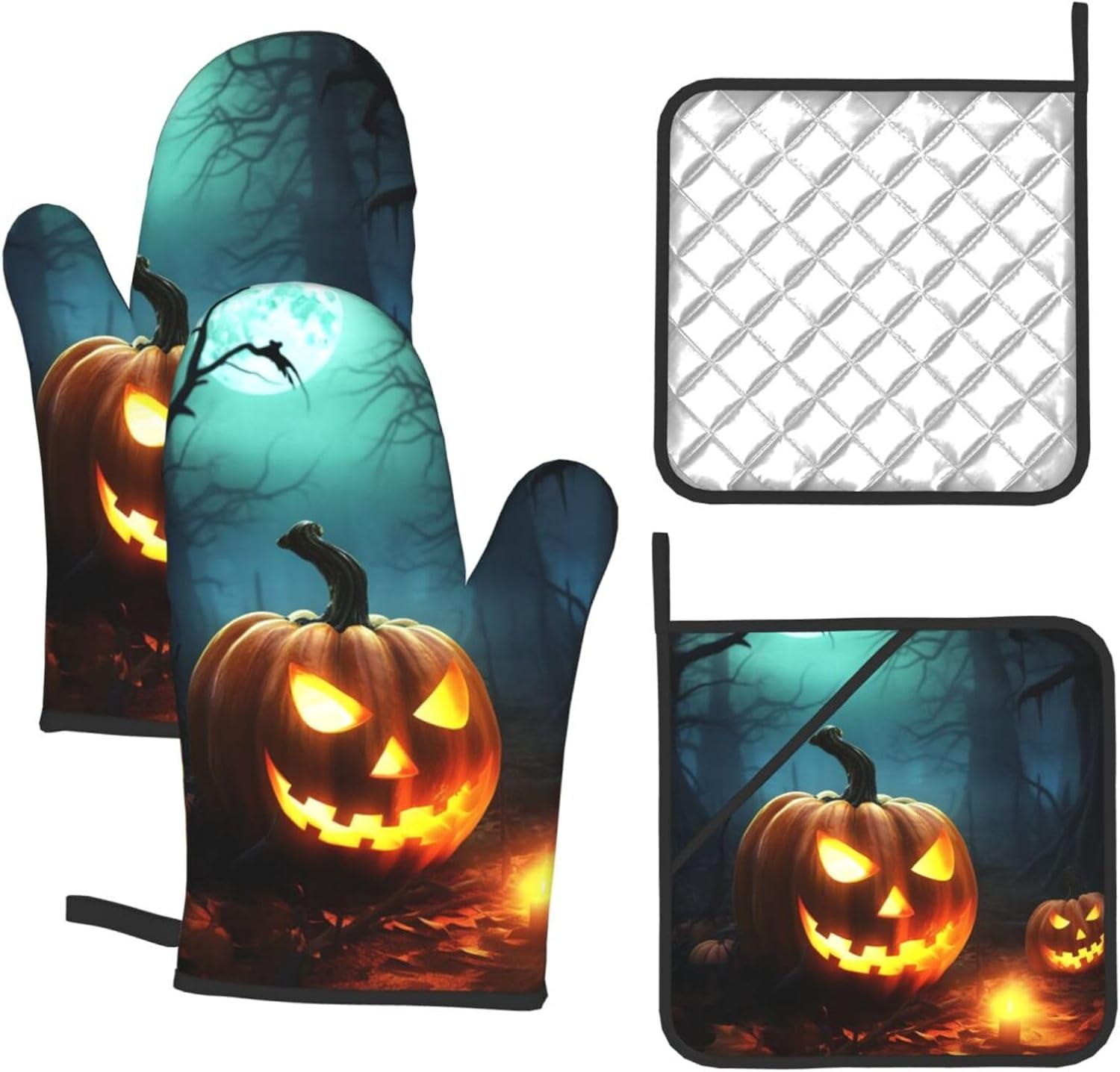 Happy Halloween Pumpkins Oven Mitts 4-Piece Set