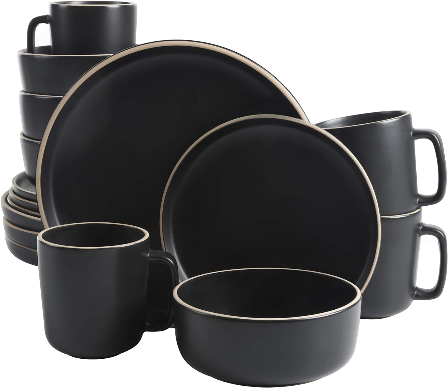 Gibson Home Zuma 16 Piece Round Dinnerware Set Matte Black