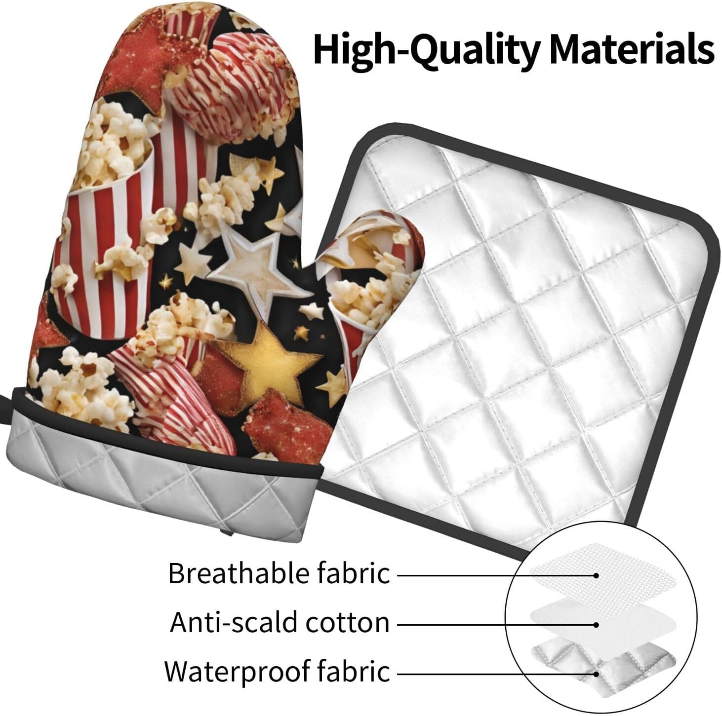 Quopvn Popcorn Print Oven Mitts and Pot Holders 2pcs Set