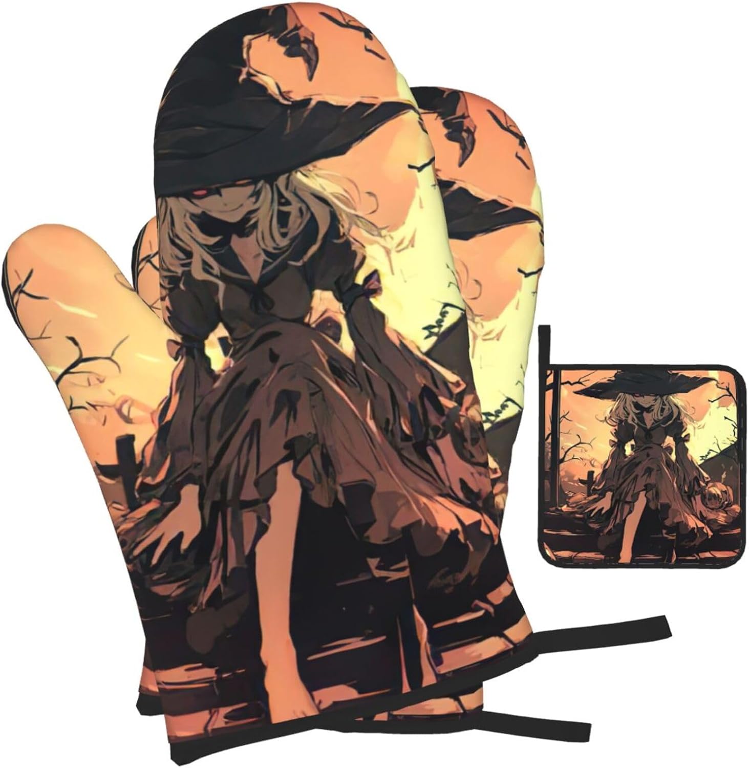 Halloween Horror Print Oven Mitts 3-Piece Set