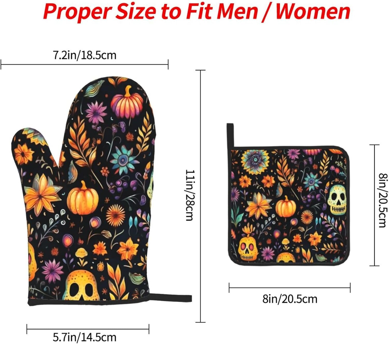 Beubebim Halloween Skull Oven Mitts Set of 3 1