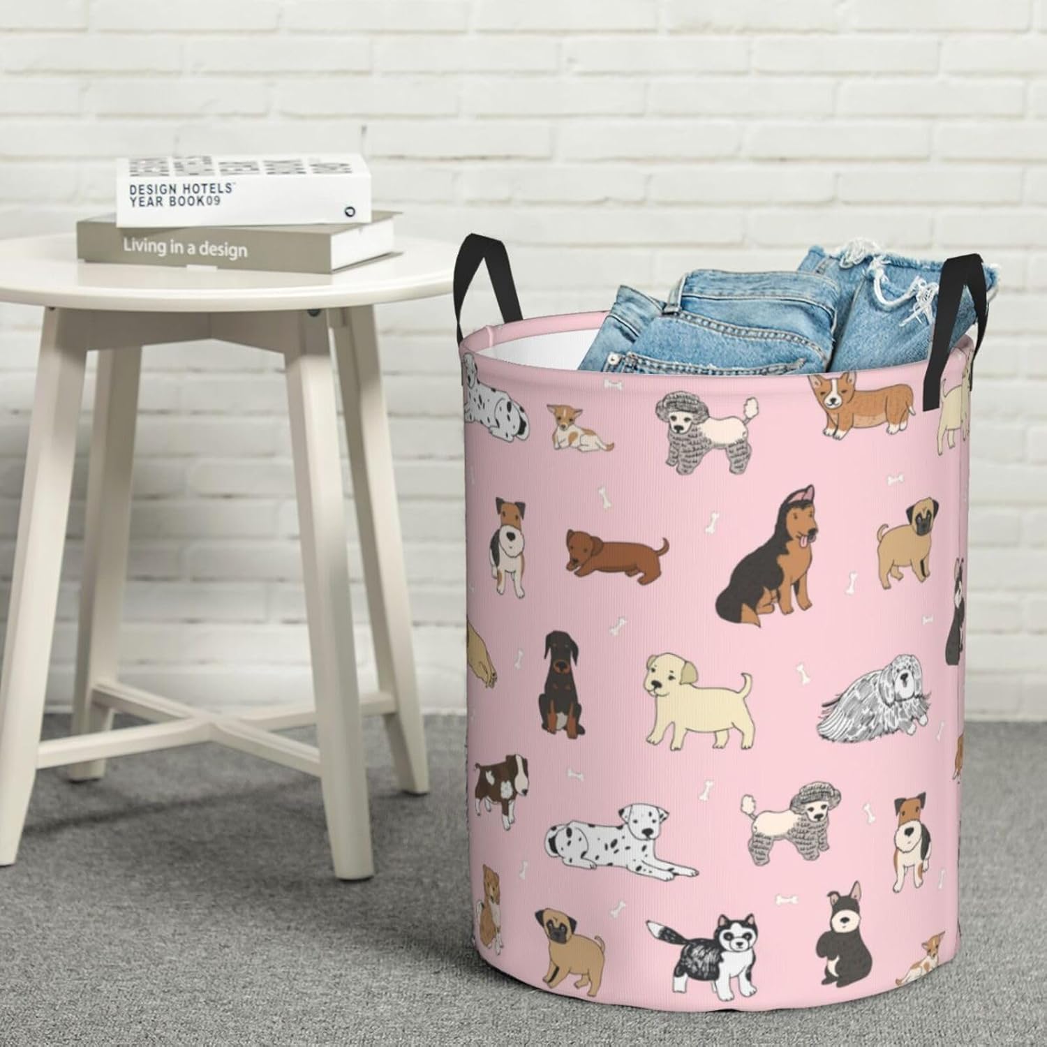 Gbuzozie Cute Dogs Pink Laundry Hamper Storage Basket with Handles 38L