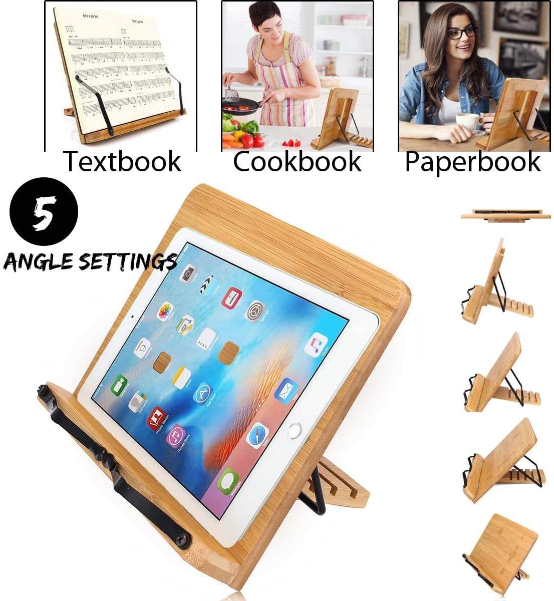 Adjustable Wood Cookbook Stand for Reading and Cooking