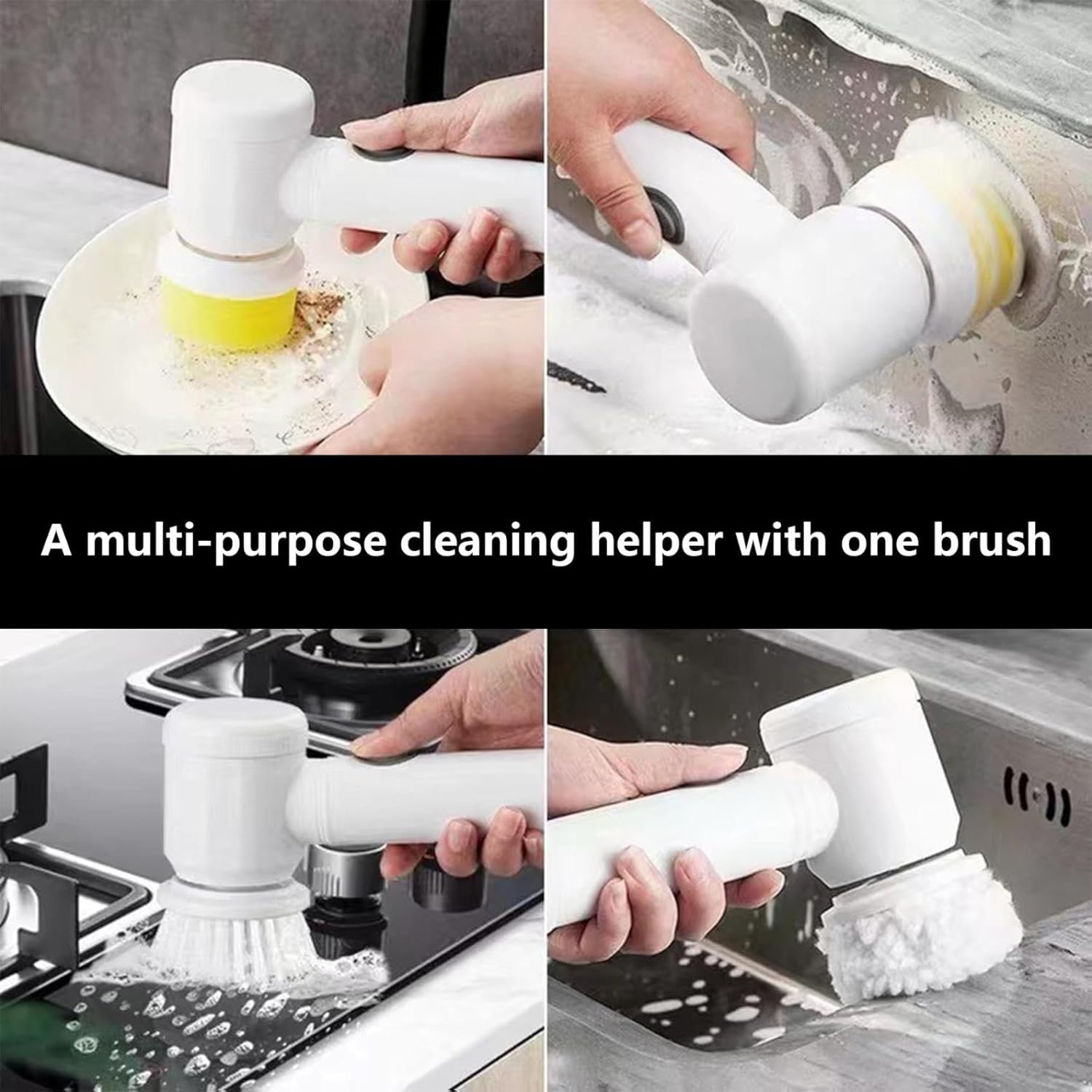 Electric Cleaning Brush with 6 Replaceable Heads